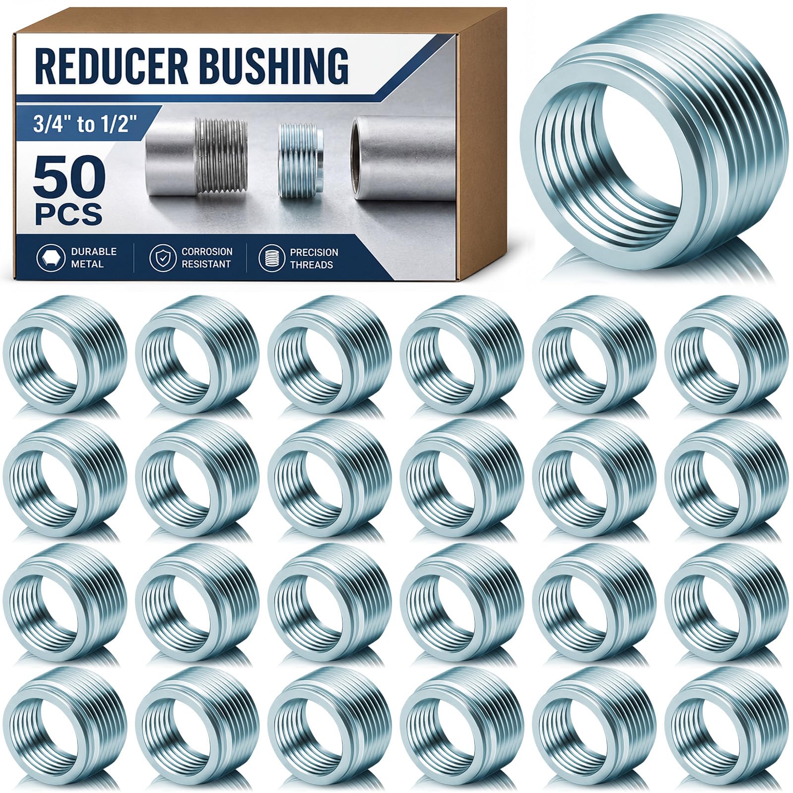 Bagues réductrices filetées acier galvanisé 1,9 cm 1,27 cm conduit électrique x50