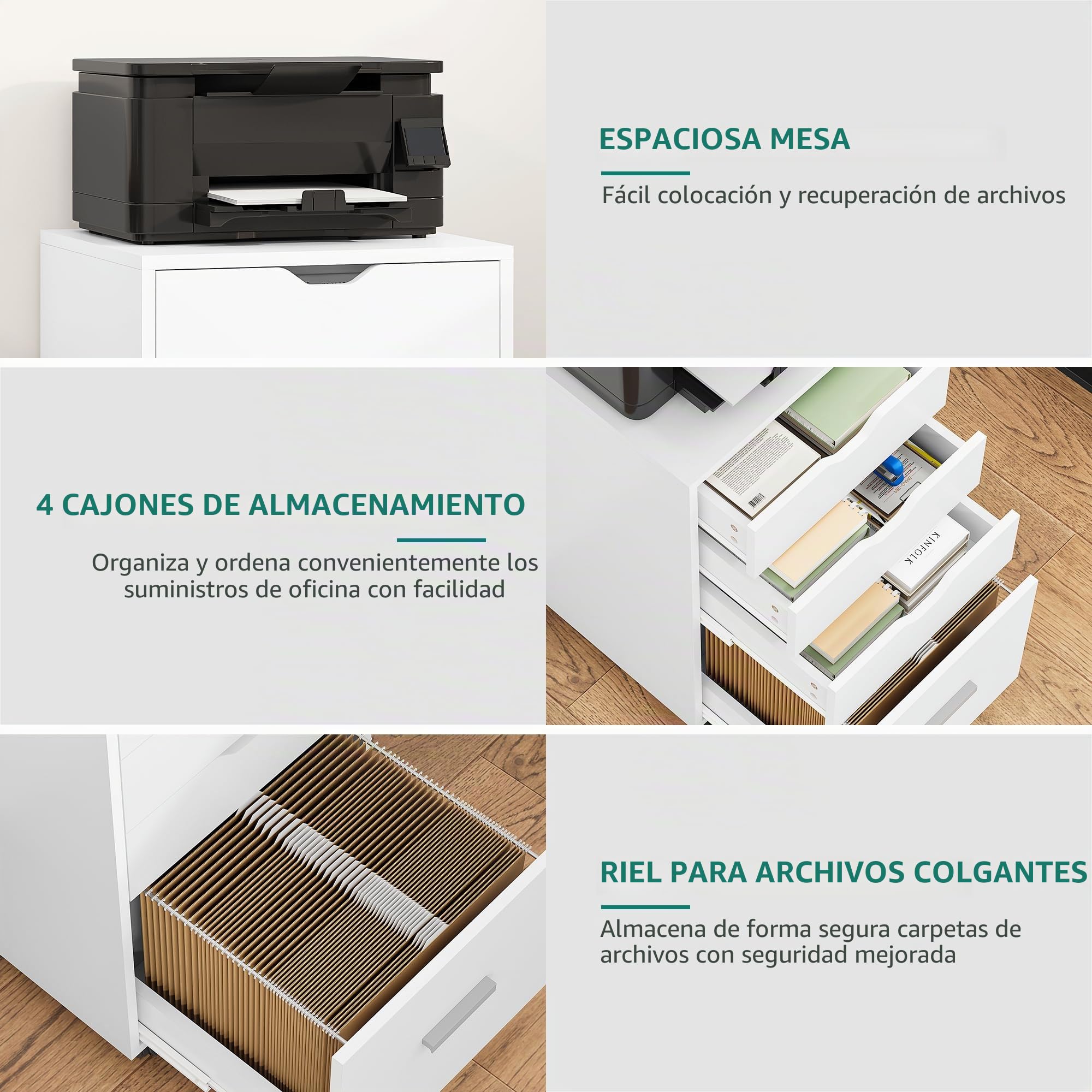 YITAHOME Archivador móvil con rueda, contenedor con 4 cajones, armario para oficina y hogar, 42 x 40 x 73 cm (blanco)