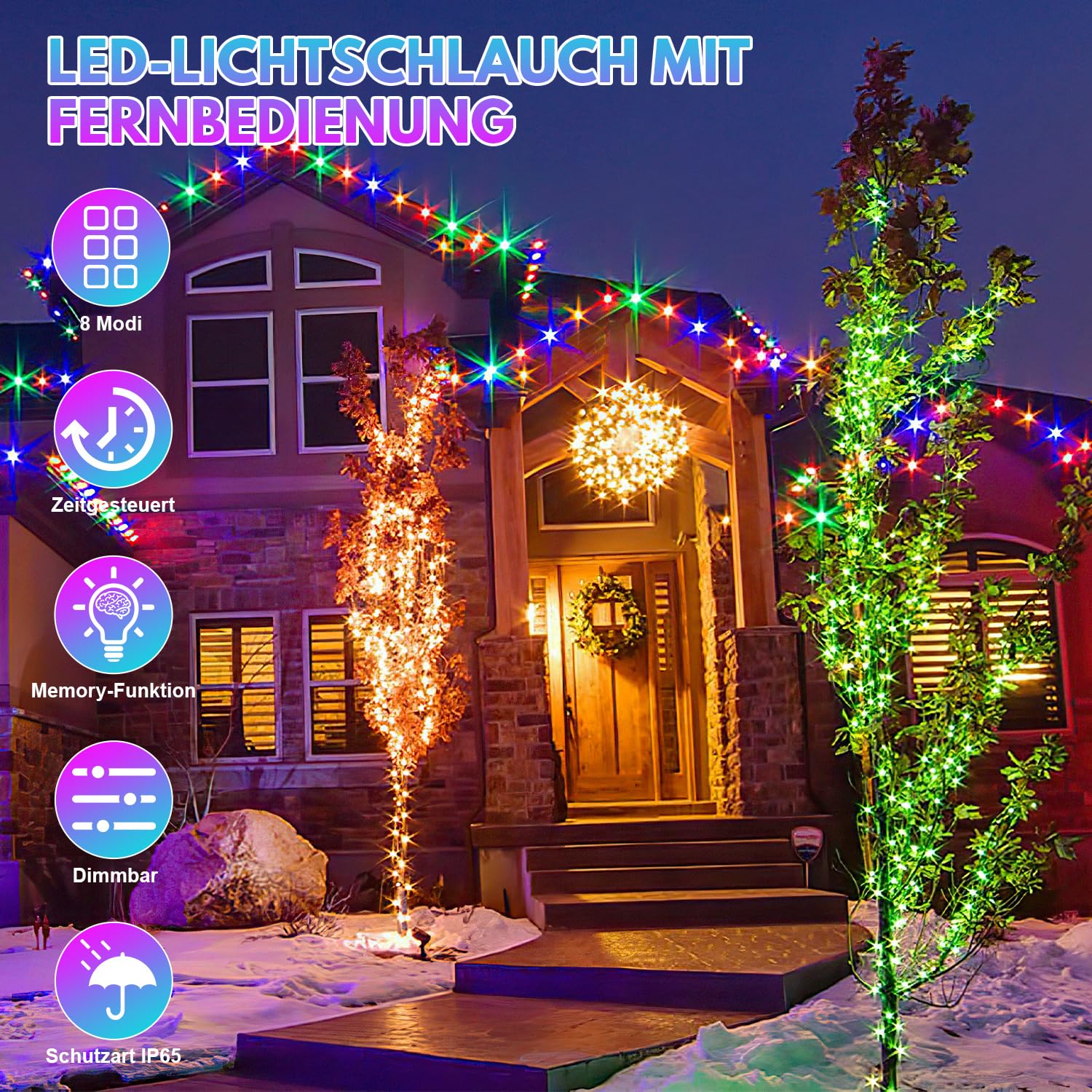 Tubo de luz de 20 m, multicolor, mando a distancia, regulable, IP65