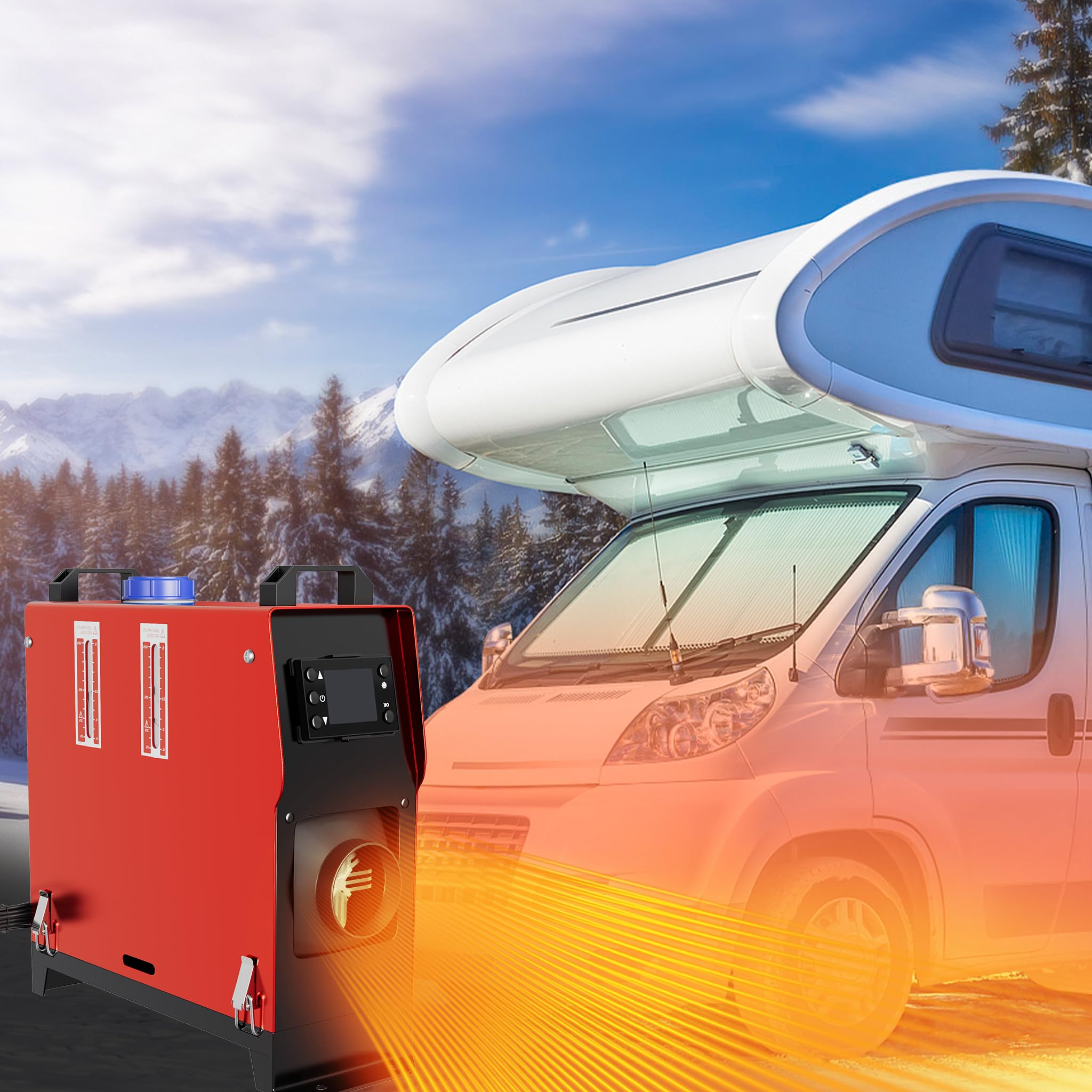 HENGMEI Ogrzewanie postojowe na olej napędowy, 12 V, 8 kW, ogrzewanie powietrza z monitorem LCD, do samochodu, RV, łodzi, samochodów ciężarowych, czerwony (przycisk LCD)
