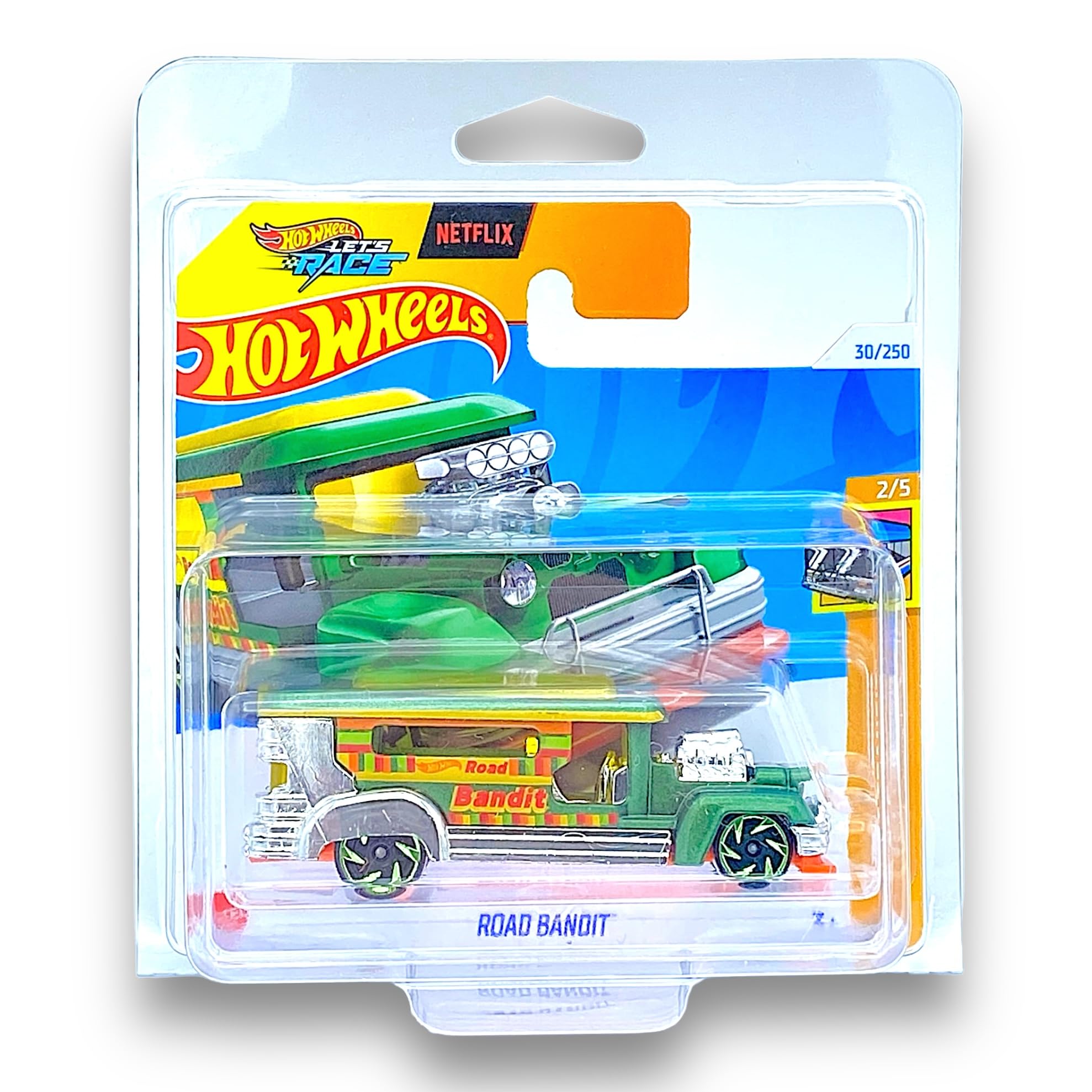 Hot Wheels Road Bandit (Metallic Green &Chrome) 2/5 HW Fast Transit - 2024-30/250 (Short Card) - COMES IN A GENUINE KLAS CAR KEEPER PROTECTOR CASE - HTD27