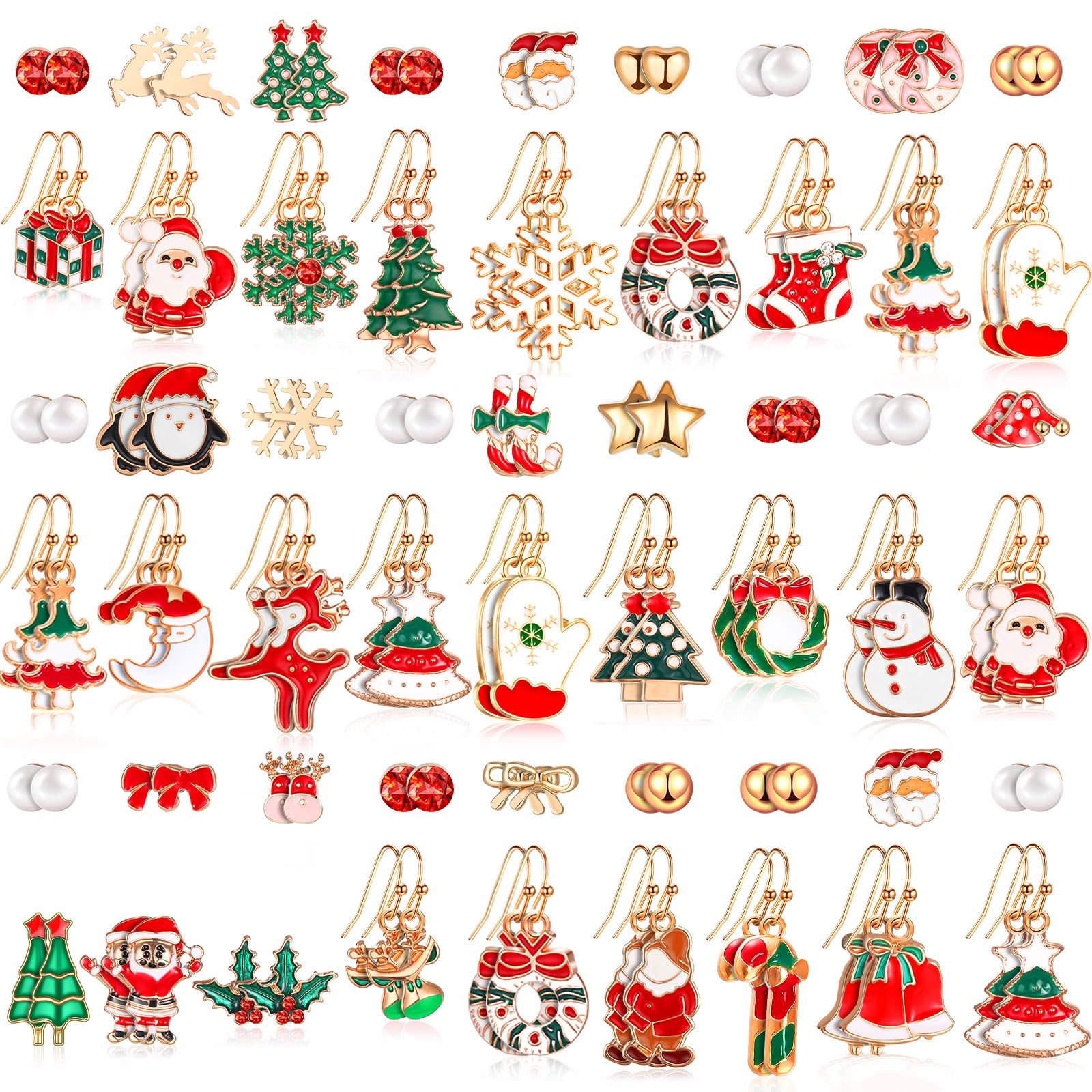 54 Pairs Christmas Earrings for Women Xmas Drop Earrings Set Holiday Jewelry Earrings Christmas Tree Snowflake Santa Claus Earrings Merry Christmas