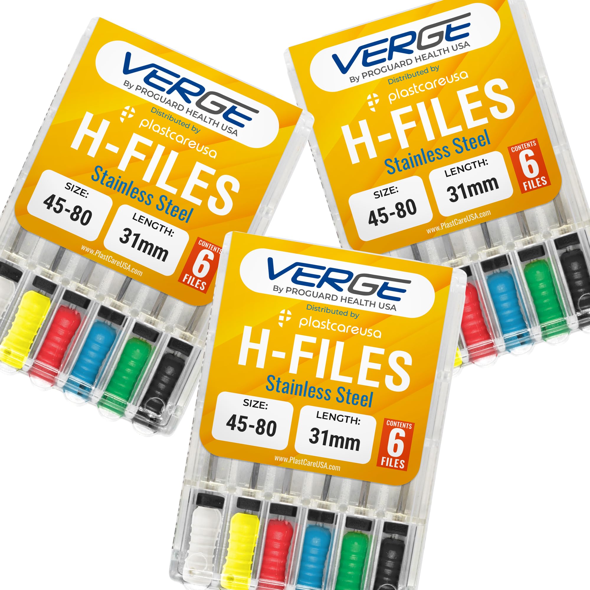 Dental Endodontic 31mm Endo H Files (3 Packs of 6) (18 Total Stainless Steel Hedstrom Files) (Assorted #45 - #80)