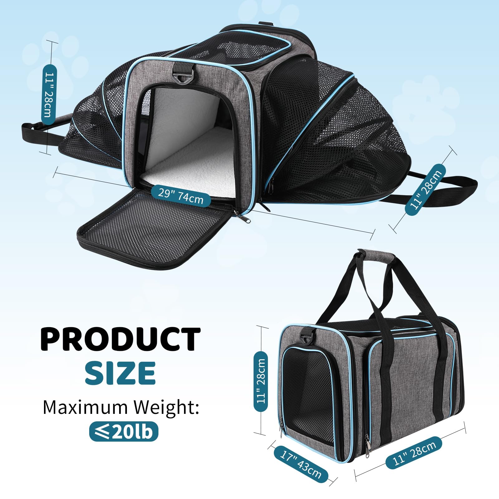 Airline Approved Pet Carrier for Cat - 17 * 11 * 11 Expandable Soft Side Pet Carrier, Collapsible Pet Travel Bag Carrier with Foldable Pet Bowl for Cat Small Animals Under 14LB - image 2