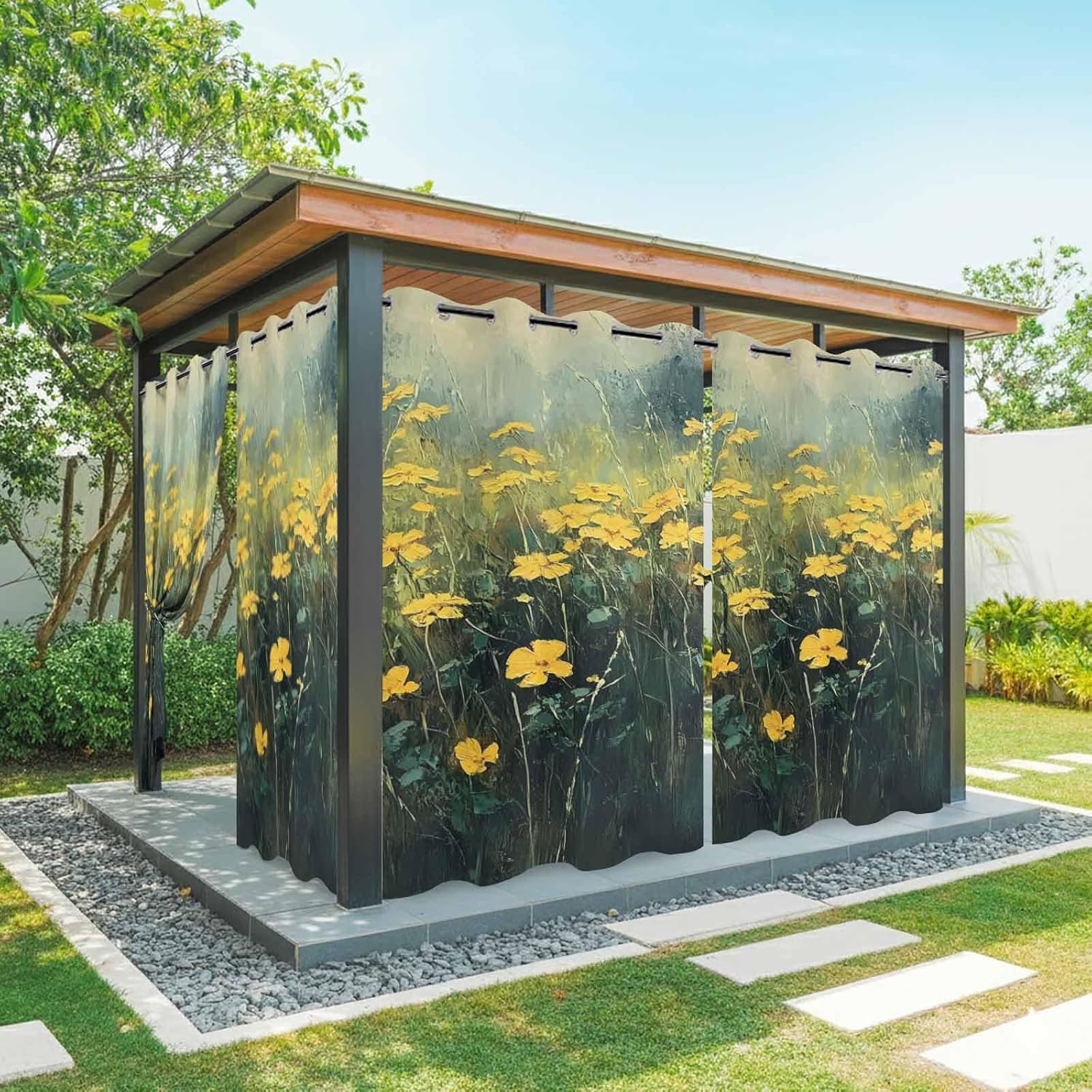 Yellow Spring Floral Outdoor Curtains for Patio Waterproof, Grommet Outdoor Privacy Panels, Modern Oil Painting Summer Botanical Weatherproof Outside Curtains for Porch/Cabana 54"Wx108"L, 2 Panel