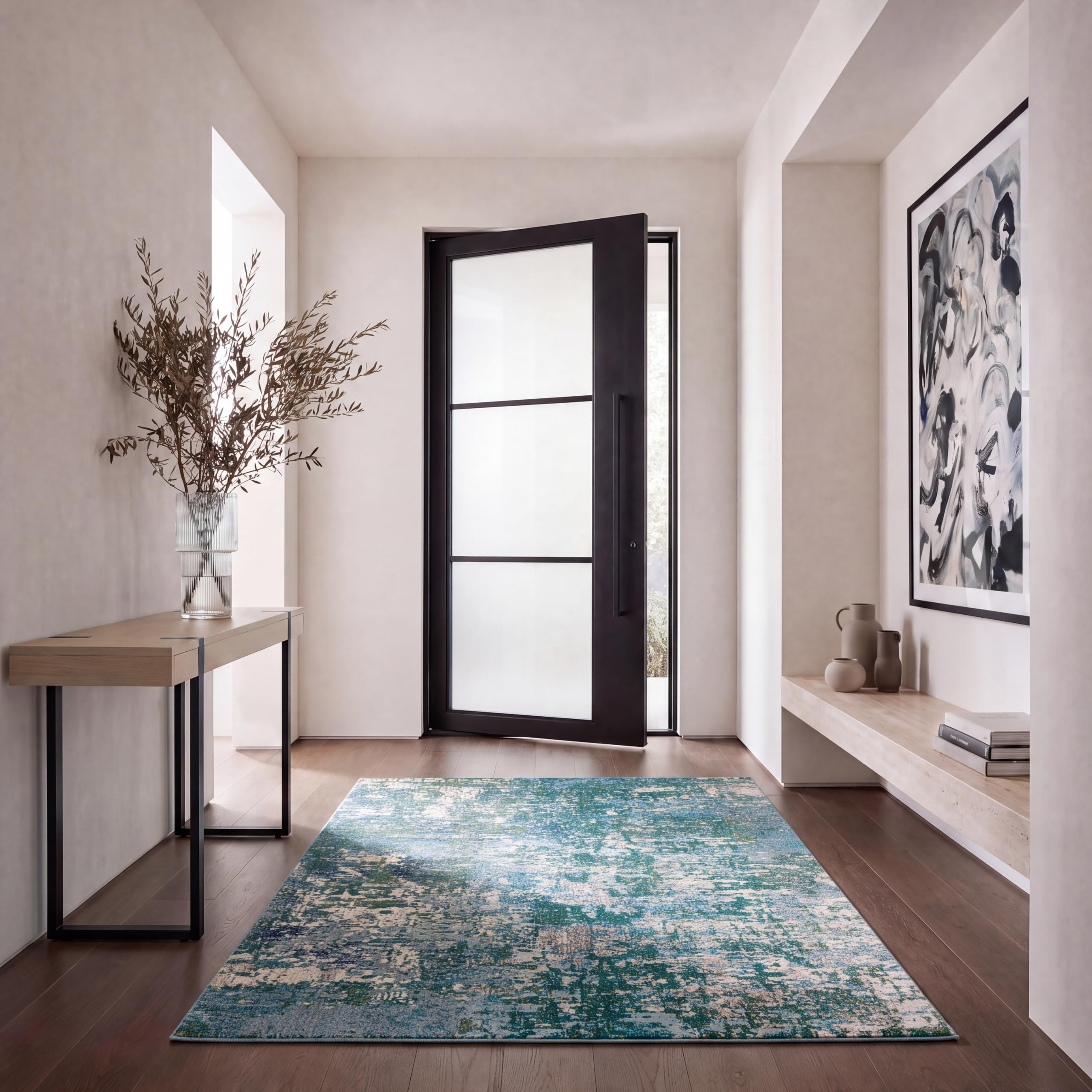 Safavieh Alfombra Contemporáneas para Sala de Estar, Comedor, Dormitorio - Madison Collection, Pelo Corto, Verde y Turquesa, 122 X 183 cm