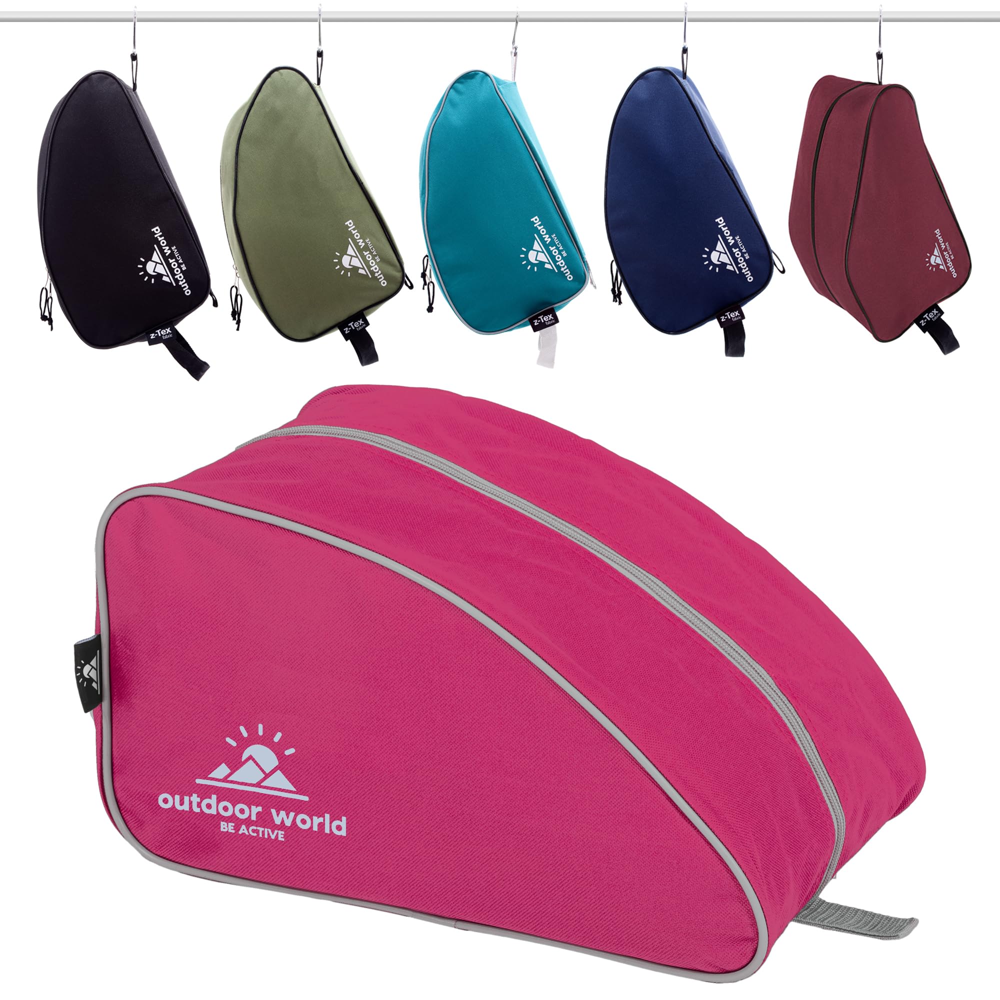 Outdoor World Borsa per Scarponi Premium - Ampia Apertura con Zip Resistente all'Acqua Unisex - Borsa per Scarpe da Trekking,Camminata, Calcio, Rugby, Golf Scarpe da Ginnastica - Uomo, Donna (Rosa)