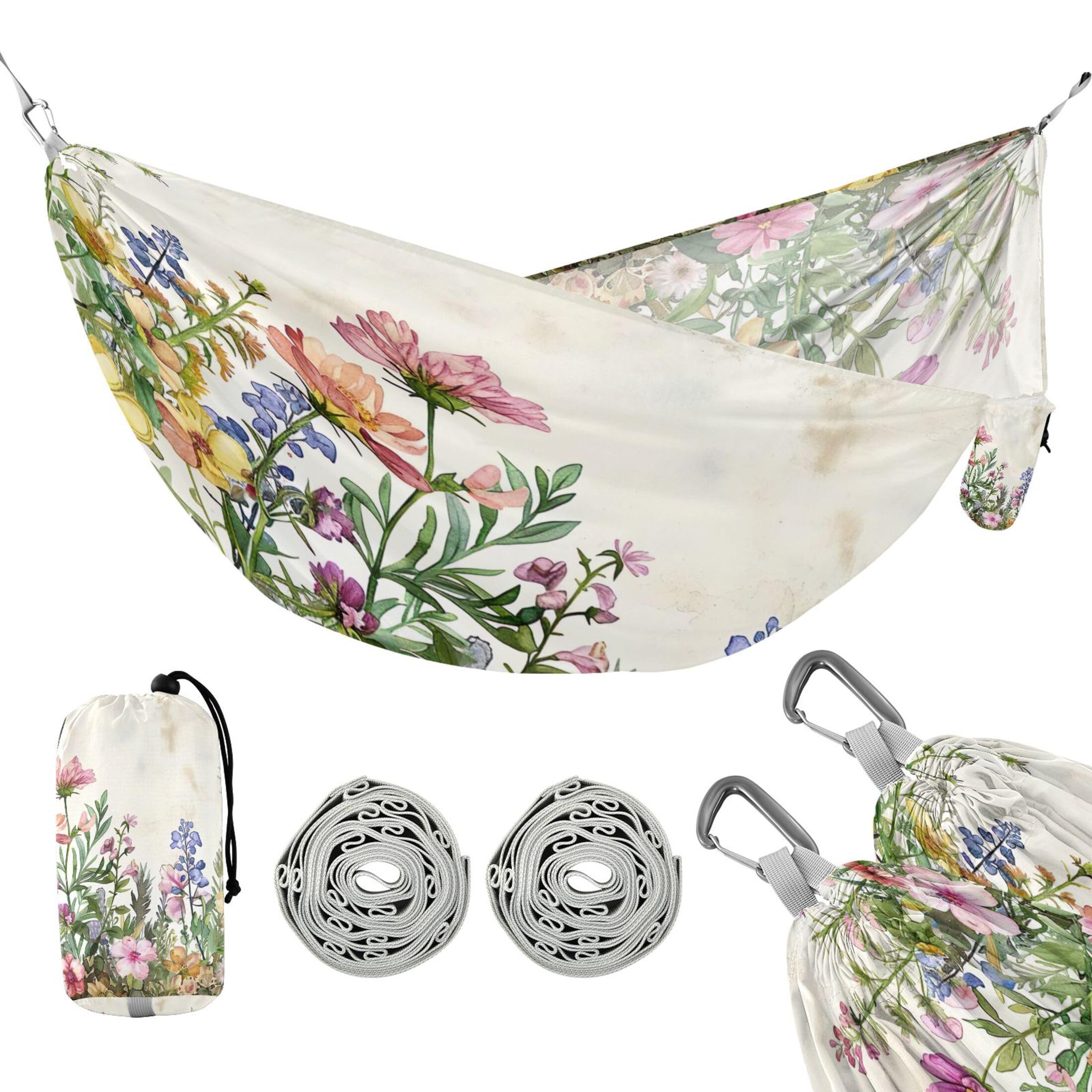 Takiito Wildflowers Hammock 330 lb Capacity Travel Camping Hammock with Tree Straps, Portable Lightweight for Outdoor Beach Backpacking Backyard Patio