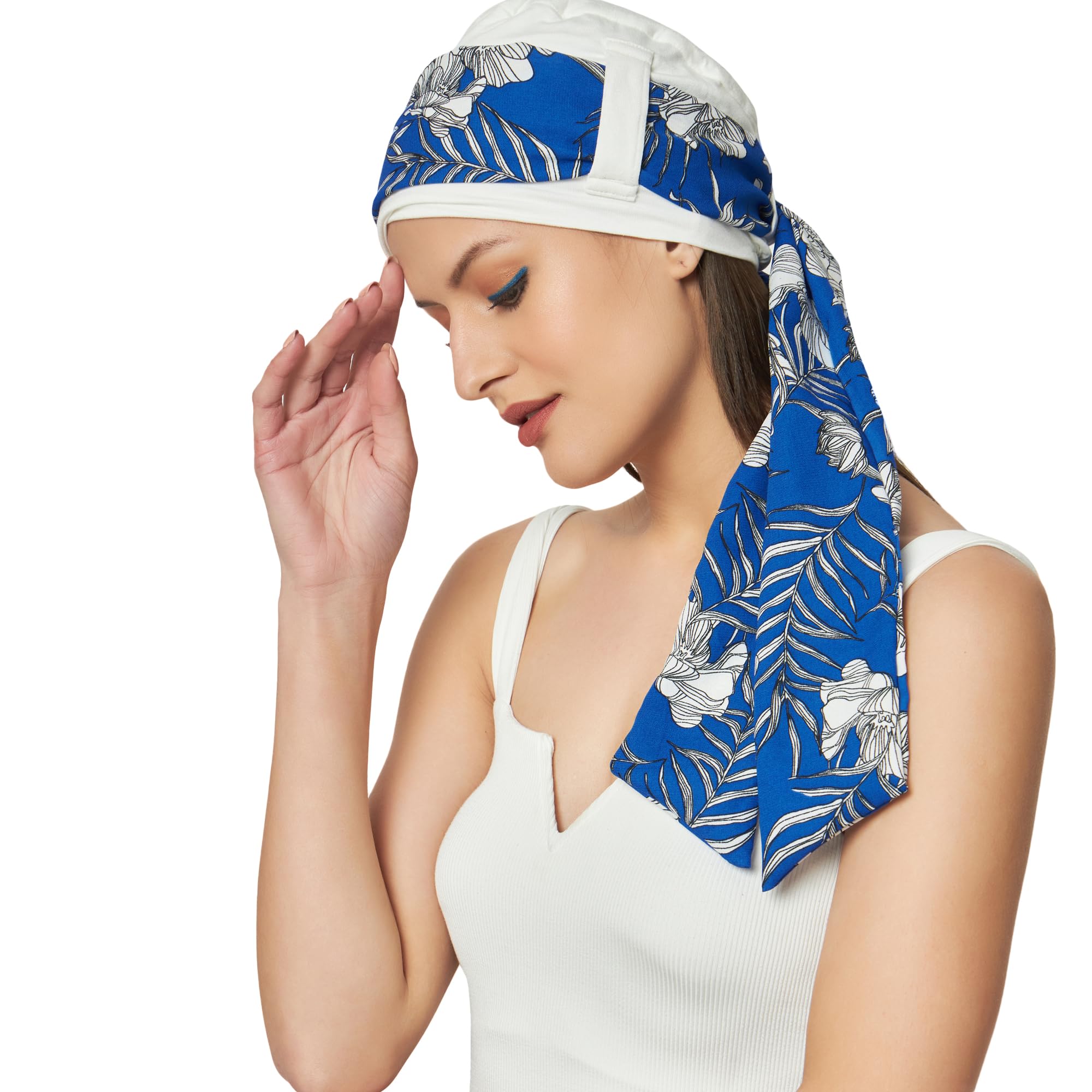 The Headscarves Skin-Friendly Bamboo Viscose Free Size Loop Cap with Printed Tail for Women – Chemo Headwear, Hair Loss Scarf, Stylish Head Wrap 1