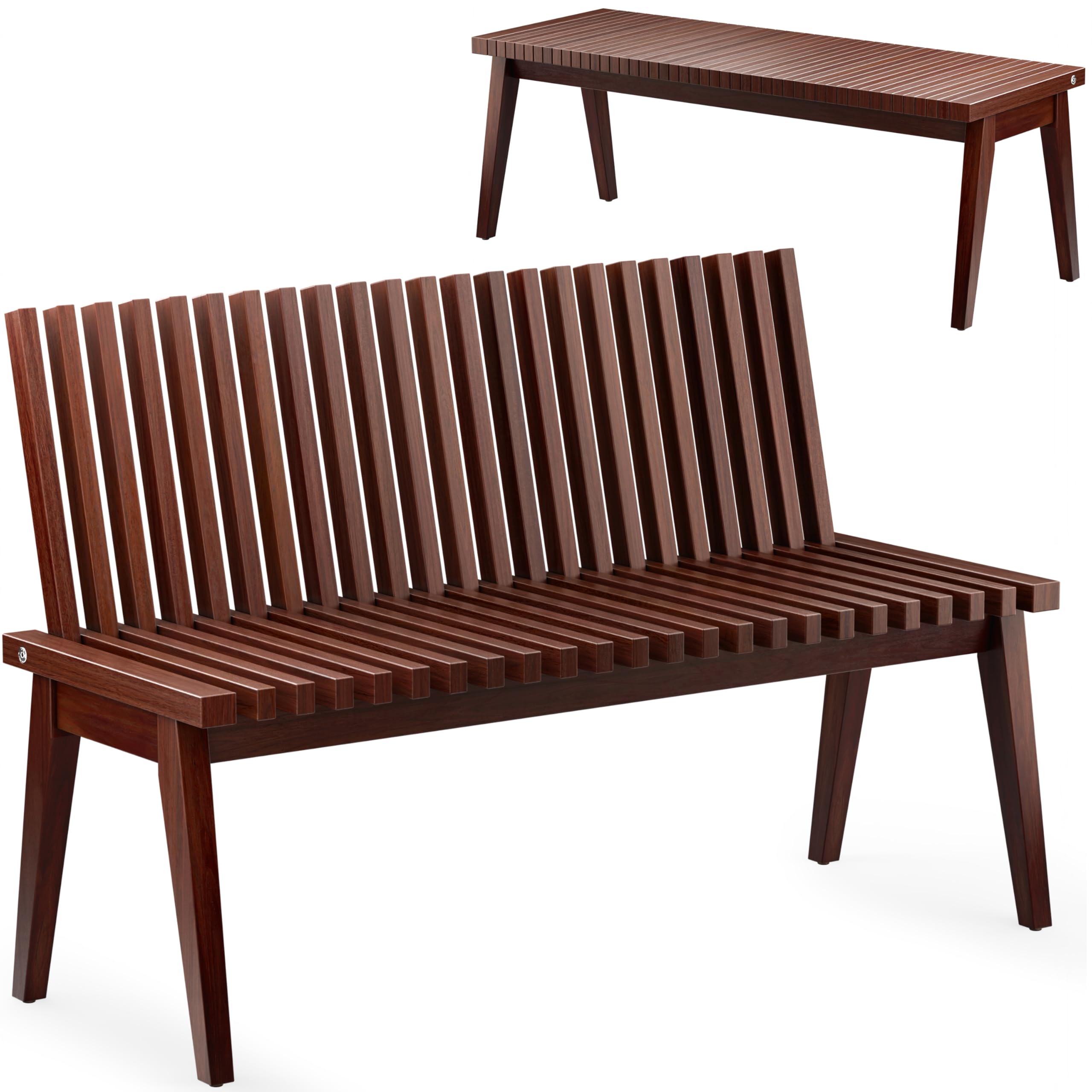 Melino Wooden Bench Outdoor 47" Convertible Acacia Wood Bench, Solid Wood Indoor Patio Benches for Outdoors, 3 in 1 Garden Bench for Porch Entryway Living Room Backyard Deck, Brown