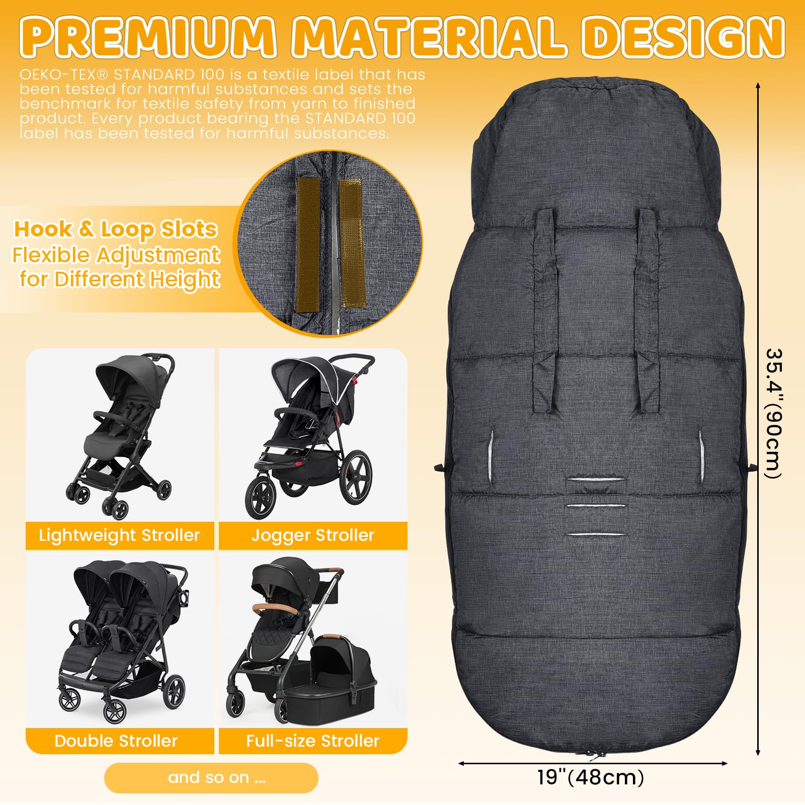 Orzbow Footmuff for Pushchair Universal Footmuff for Stroller Adjustable Pushchair & Pram Footmuffs with Warm Fleece Liner - Image 2