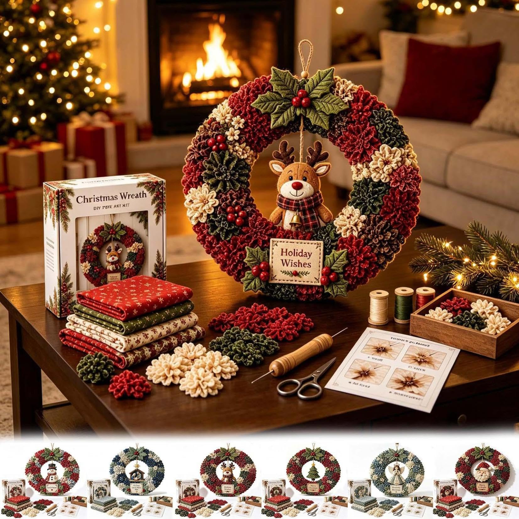 3D Fabric Poke Wreath DIY Kit, Christmas Wreath DIY Kit for Adults (D), 1 - Image 2