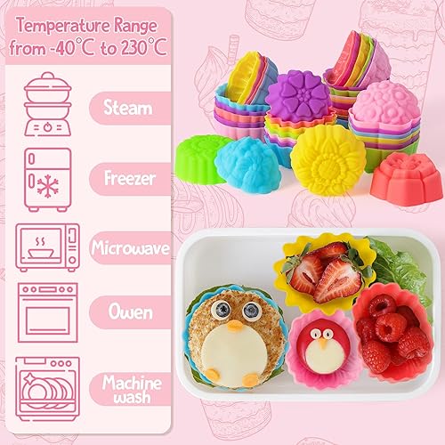 Miniatura 4 de R HORSE Paquete de 42 moldes de silicona para cupcakes con forma de flor para hornear, antiadherentes, moldes para hornear muffins, moldes para