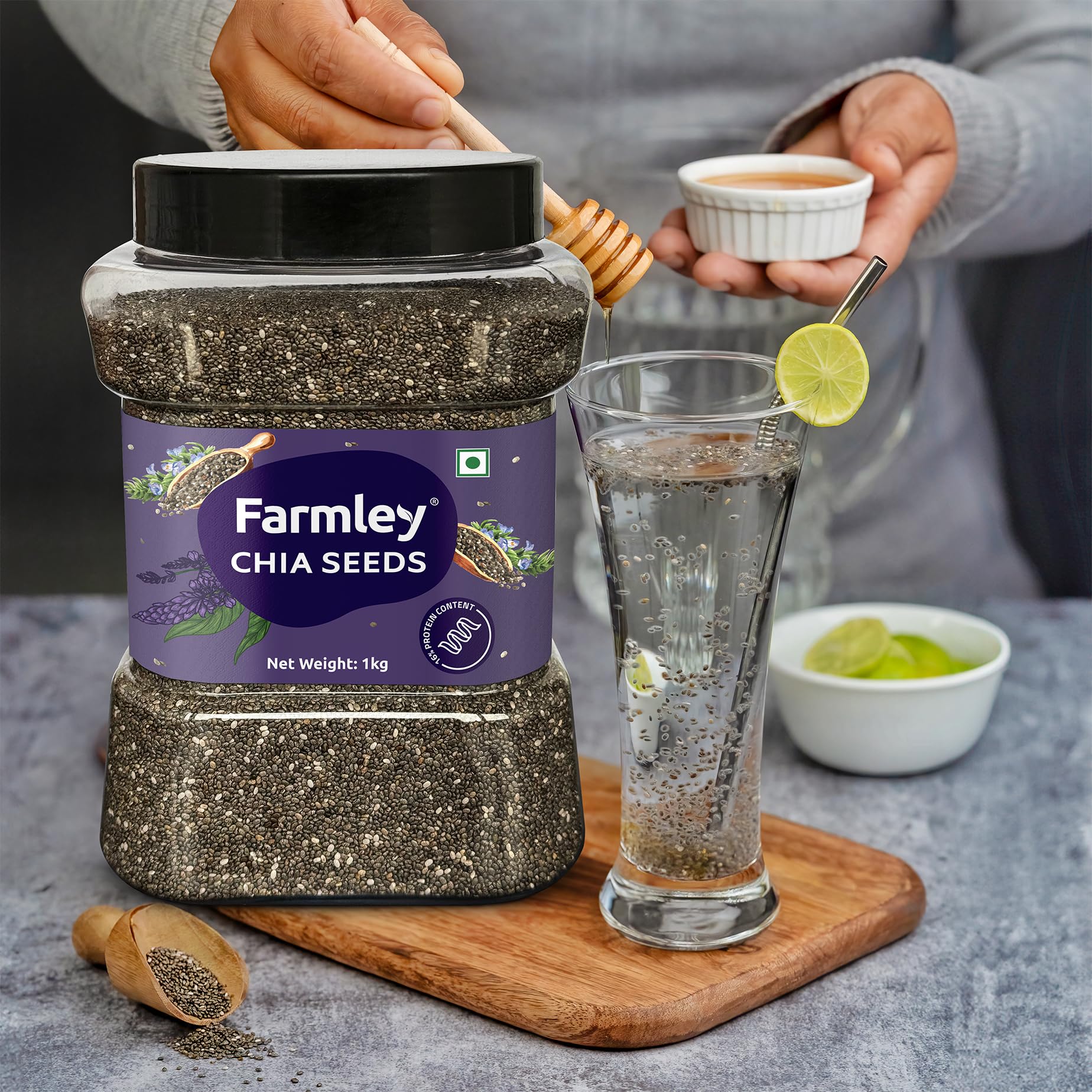 Farmley Chia Seeds 1 Kg, I Seeds for Eating | Seeds for Weight Management | Rich in Calcium, Omega-3, Protein, Fibre, & Non GMO, Reusable Jar (Pack of 1)