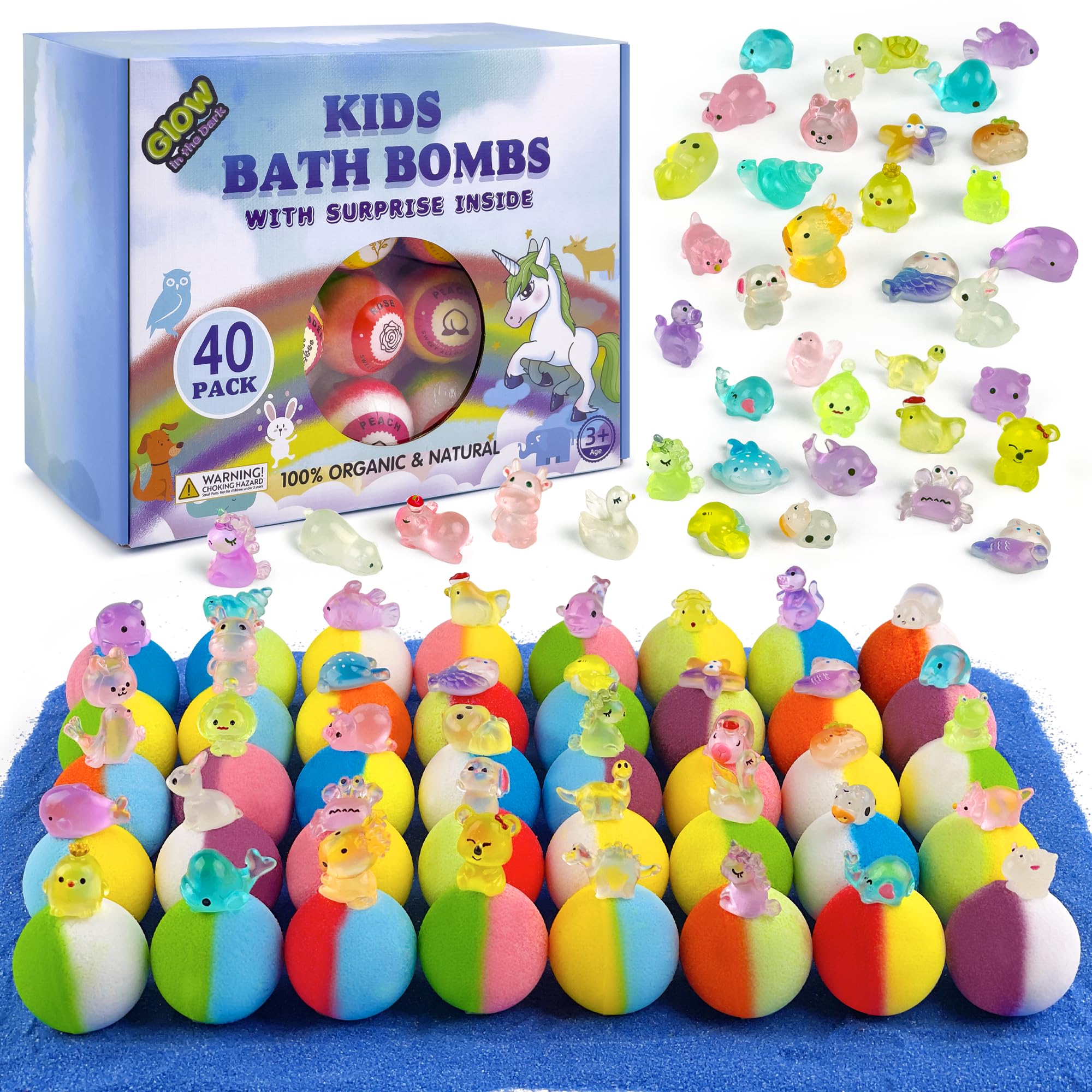 Bath Bombs for Kids with Toys Inside - 40 Pack Surprise Organic Natural Bath Bombs (Dino/Unicorn/Marine) Toddler Toys for Boys & Girls, Children's Birthday Christmas Gifts Set