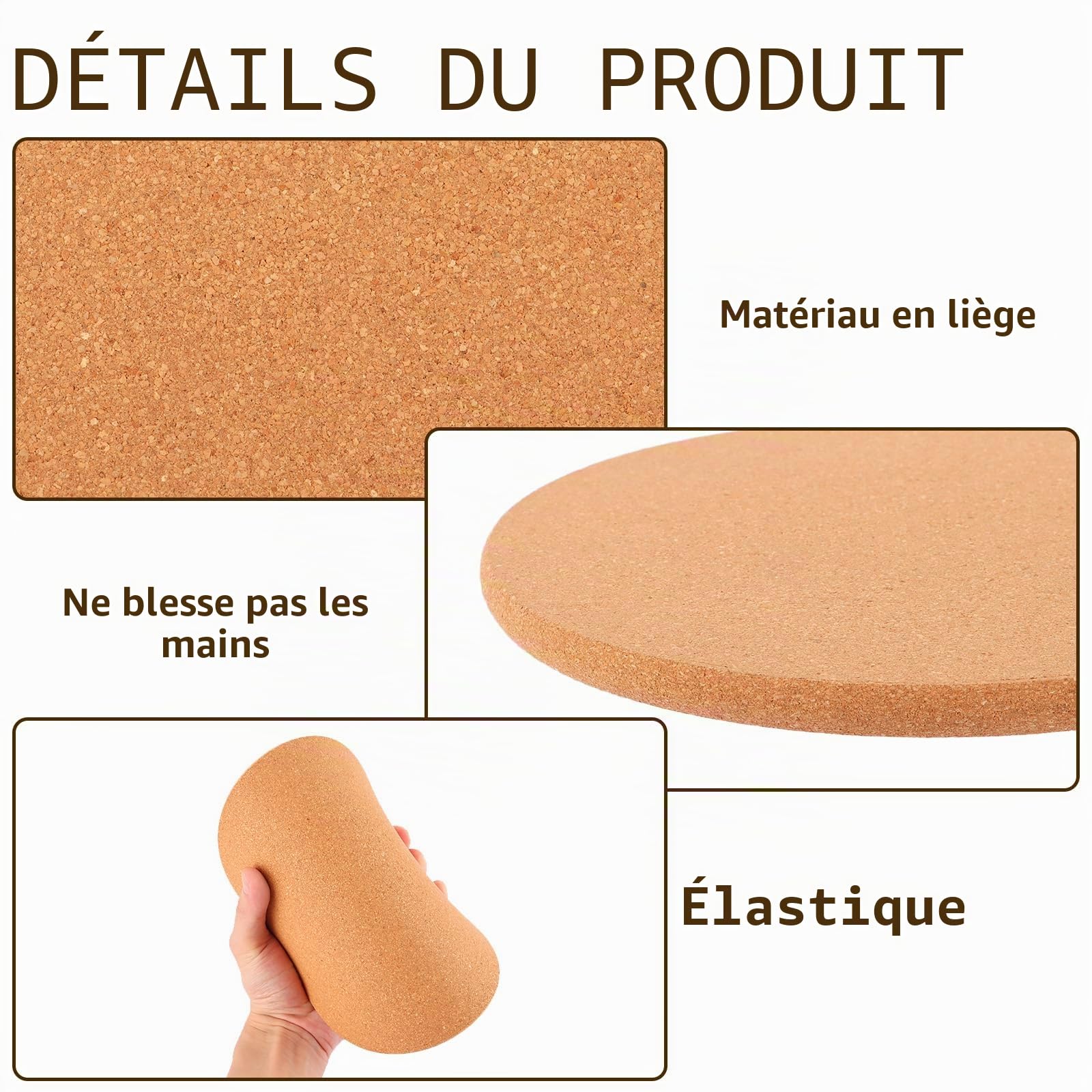 Lot de 6 Dessous de Plat en Liège Rond 19cm, Épaisseur 10mm, sous Plat en Liège Naturel pour Plats Chauds et Casseroles, Protection de Table Durable et Isolante