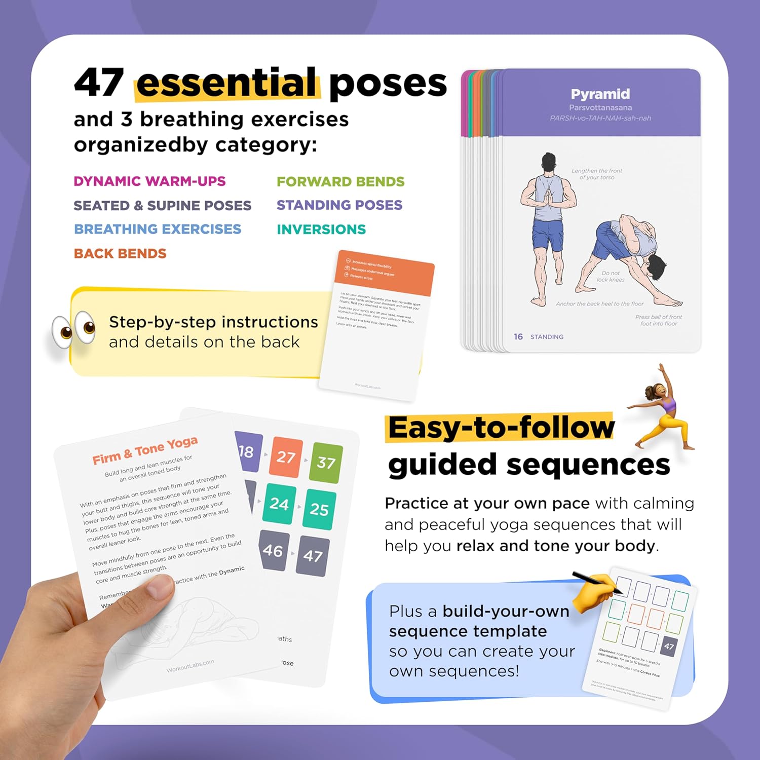 WorkoutLabs YOGA CARDS - Beginners: Professional Visual Study, Class Sequencing & Practice Guide with Essential Poses, Breathing Exercises & Meditation - Yoga Flash Cards/Yoga Deck with Sanskrit 4 812i26p1T9L. AC SL1500