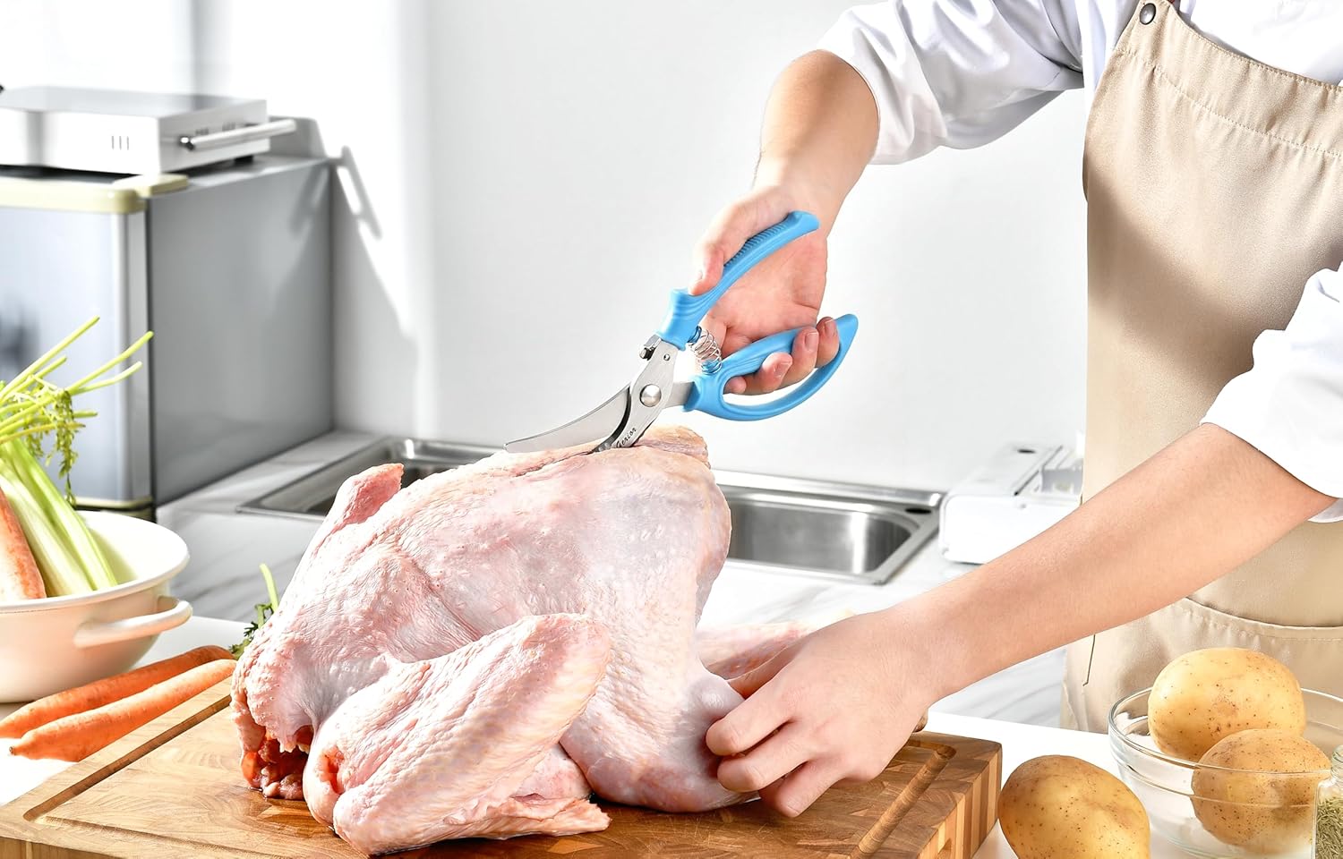 Heavy Duty Poultry Shears - Kitchen Scissors for Cutting Chicken, Poultry, Game, Meat - Chopping Vegetable - Spring Loaded - Blue