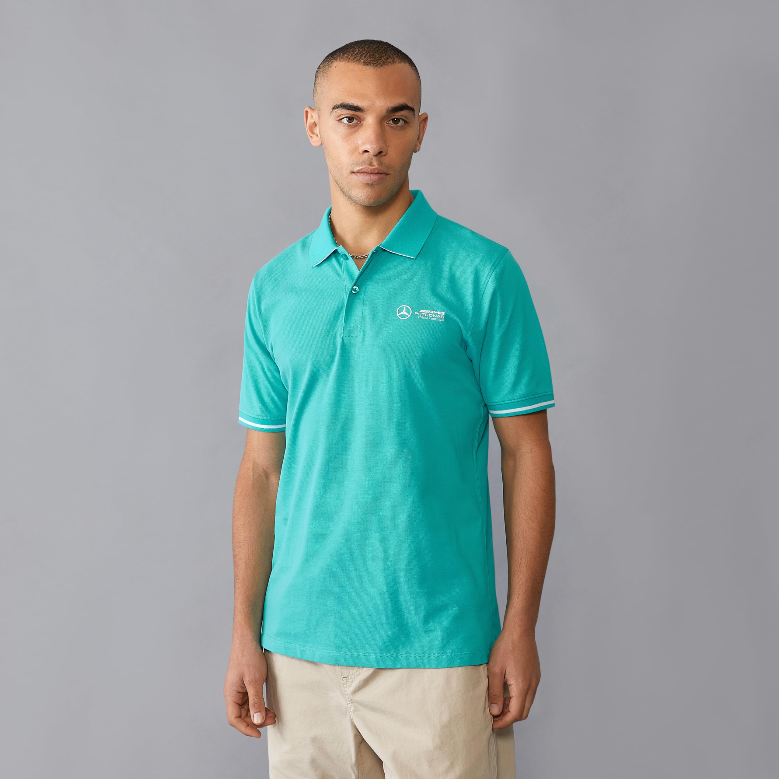 Mercedes AMG Petronas Polo F1 pour Hommes avec Logo de l'équipe en 3D - Bleu Turquoise - Taille: M
