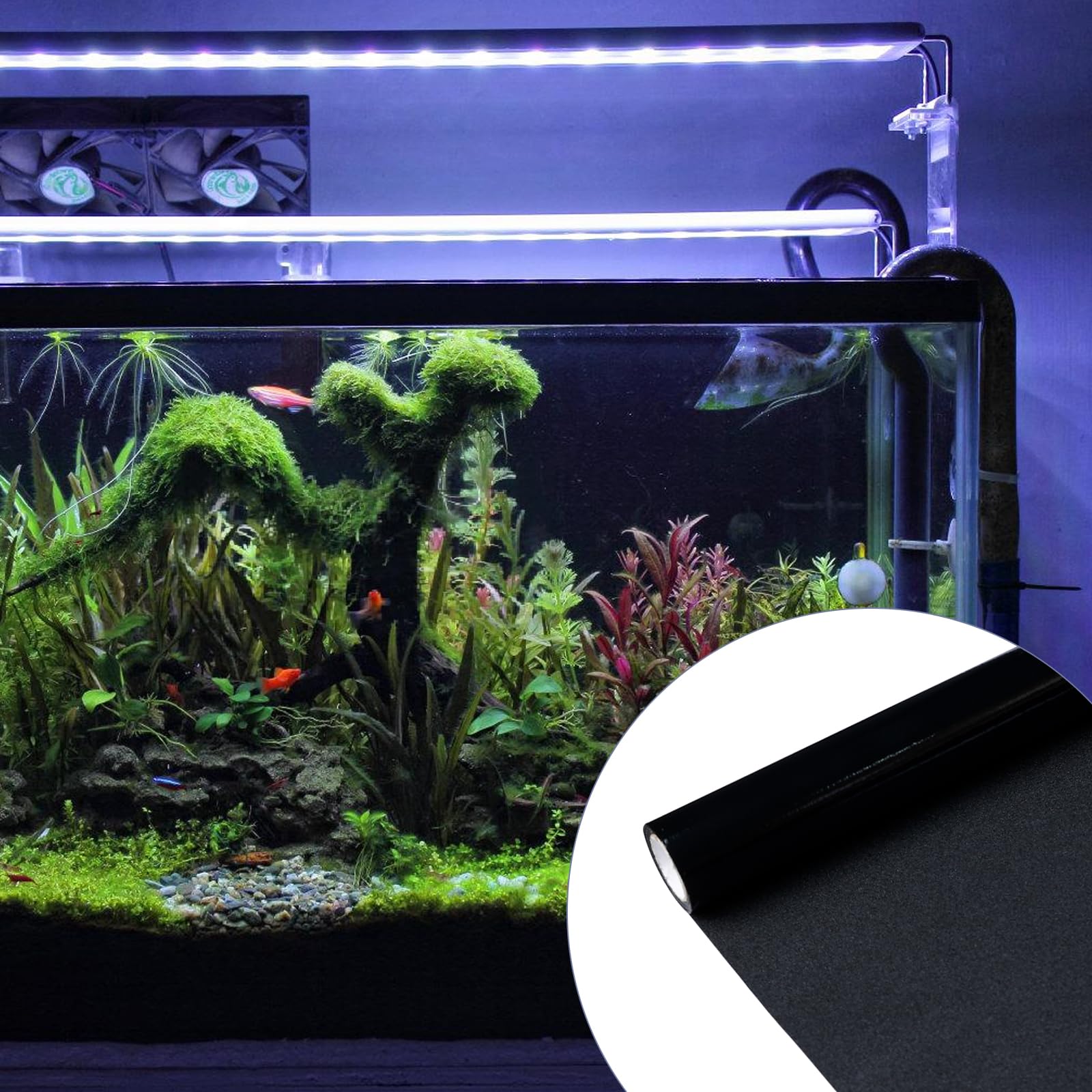 Sfondo statico per acquario, 2 pezzi, nero, statico, per acquario, 30 x 200 cm, in PVC, per acquario, autoadesivo, per acquario, 2 pezzi