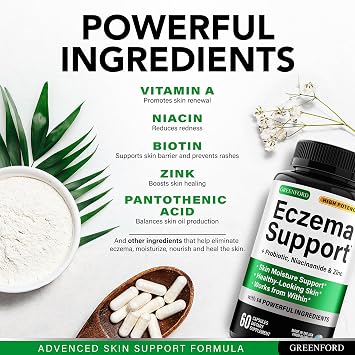 Skin Health Supplement - Support Clear-Looking Skin from Within - 60 caps | 14-in-1 - Vitamin A, Zinc, Niacinamide, Pantothenic Acid, Probiotic, Biotin - Skin Support Supplement