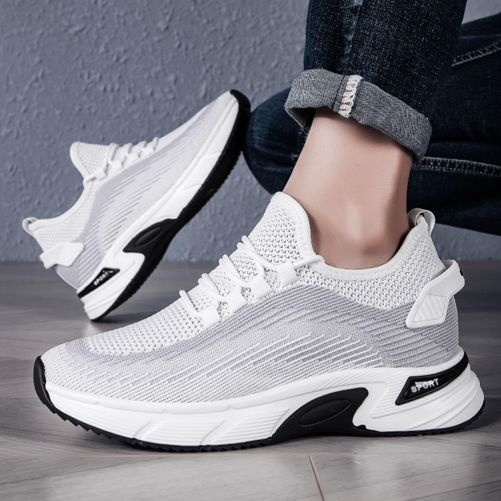 Générique Scarpe da passeggio estive da uomo in rete traspirante scarpe da ginnastica rialzate leggere comode antiscivolo facili da indossare per passeggiate quotidiane e passeggiate