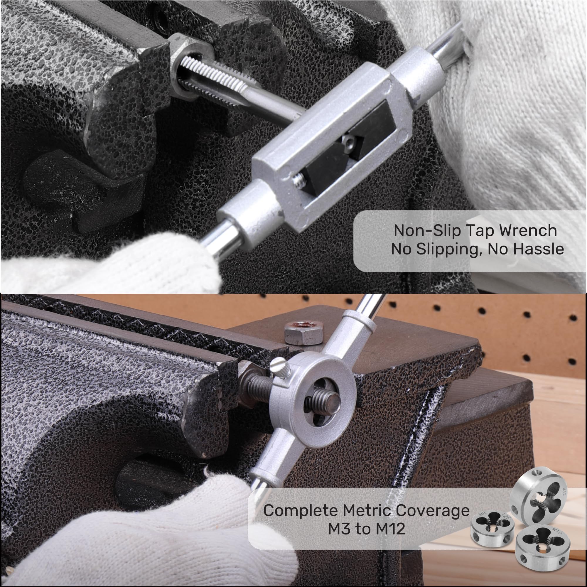 Hi-Spec Jeu de 20 Tarauds et Filières Métriques M3-M12 en Acier GCr15