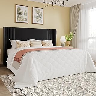 SHA CERLIN Queen Size Velvet Upholstered Platform Bed Frame with Vertica...