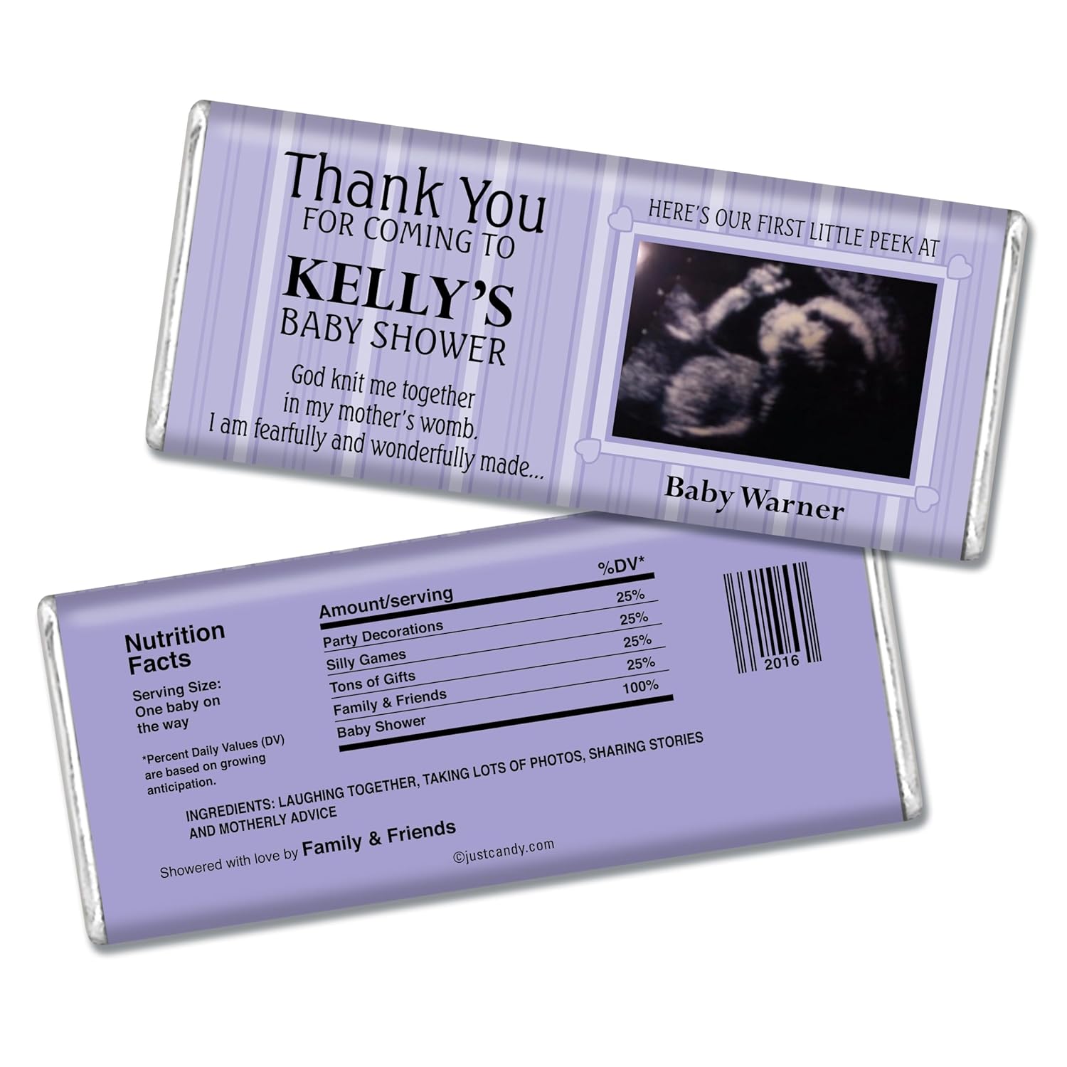 Baby Shower Favors with Photo Personalized Chocolate Bars (36 Pack) - Blue