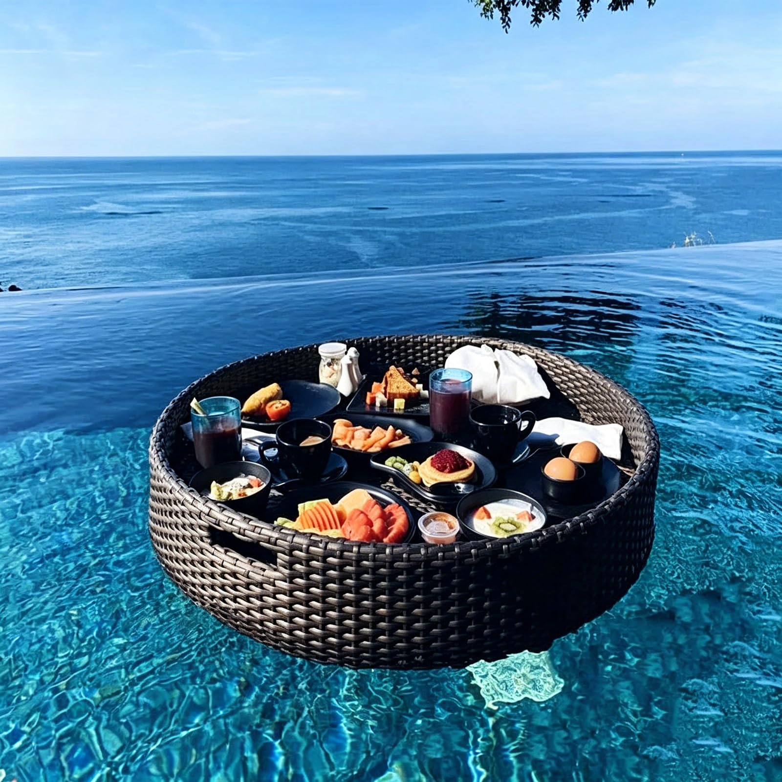 Floating Tray for Pool – Heavy-Duty Floating Pool Tray for Food and Drinks, Spill-Proof Floating Drink Holder for Pool, Swim Up Bars for Pool, Adult Swimming Accessory Circle-coffee
