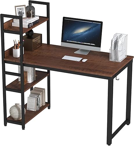 Napnapday Escritorio para computadora de 55 pulgadas con estantes escritorio con estantería de almacenamiento mesa de escritura para juegos oficina