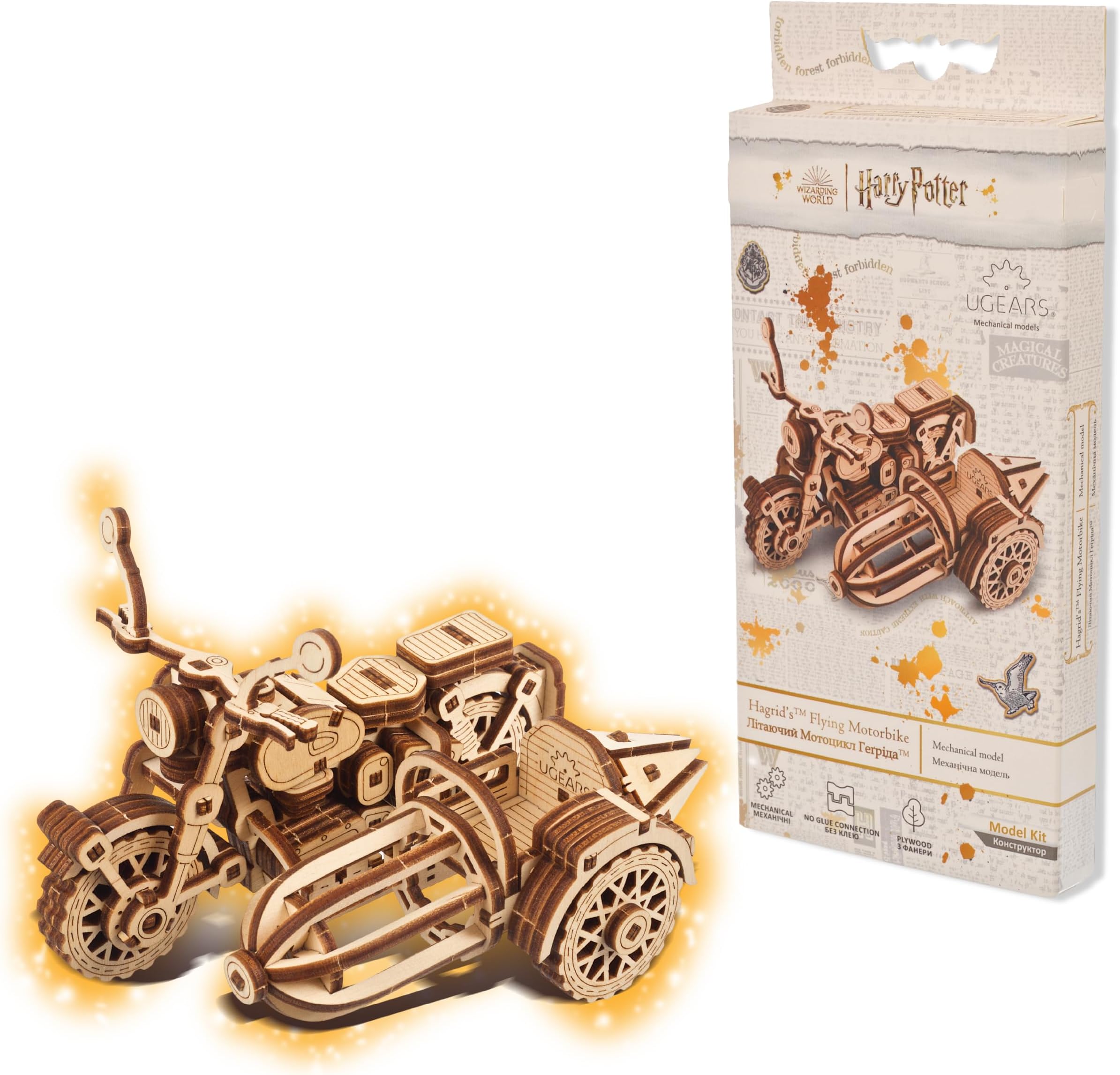UGEARS Hagrid's Flying Motorbike - Harry Potter 3D Wooden Puzzles for Adults Mini - Sidecar Building Set, Wooden Model Kits for Adults to Build Motorcycle Model Kits