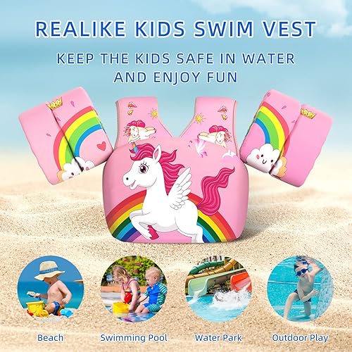 Miniatura 3 de REALIKE Chaleco de natación para niños pequeños, flotadores, ayudas de natación con arnés de hombro, alas de brazo para niñosbebésbebé, playa,
