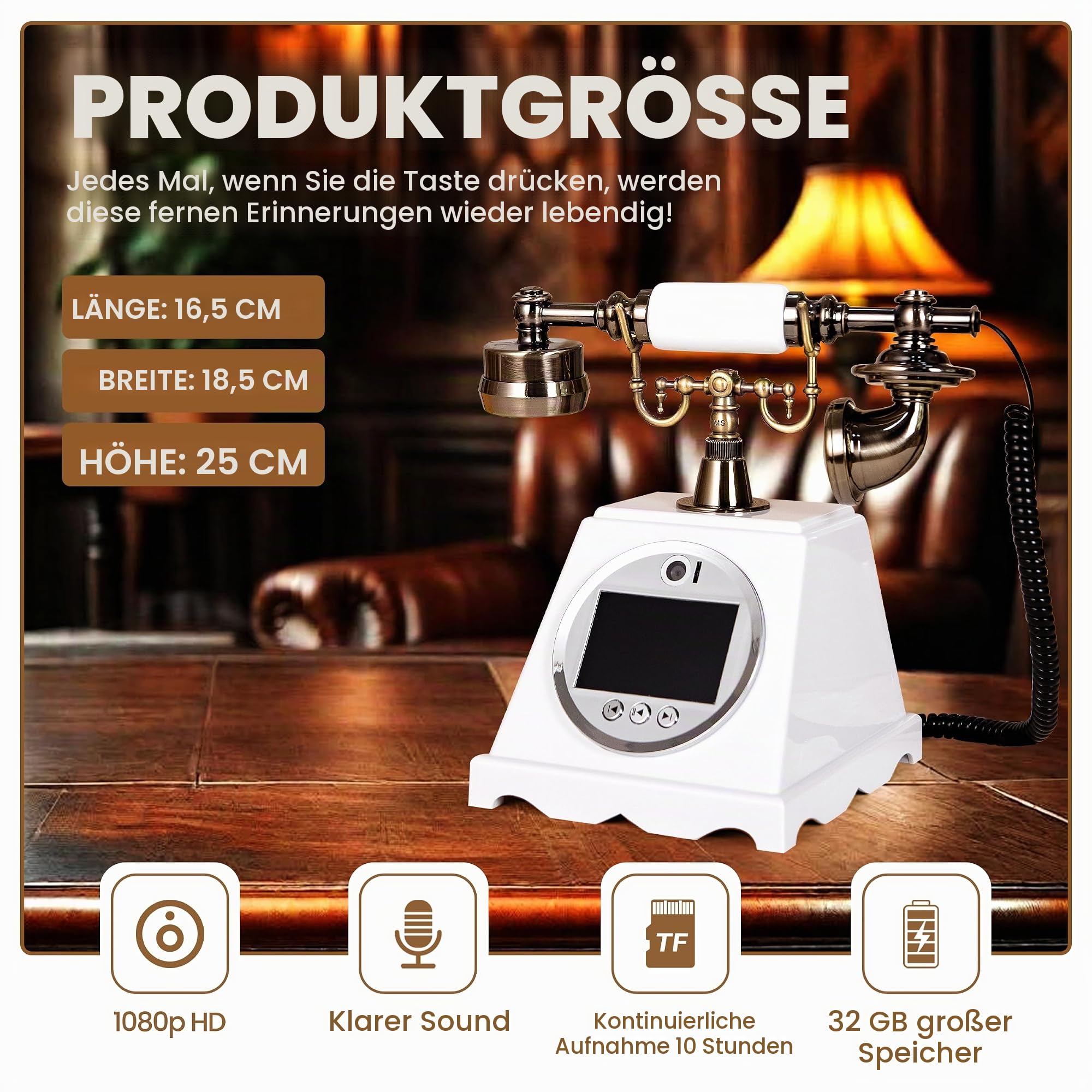 Video Gästebuch Hochzeit Telefon Festnetz (Art Deco, Retro Weiß)