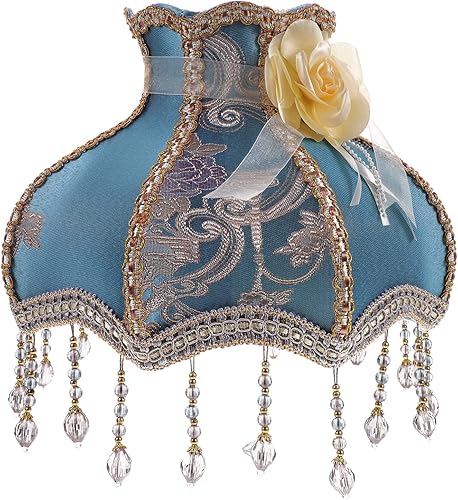 Pantalla de estilo europeo, pantalla victoriana, flor vintage, cuentas de tela, pantalla de encaje con borla para sala de estar y dormitorio