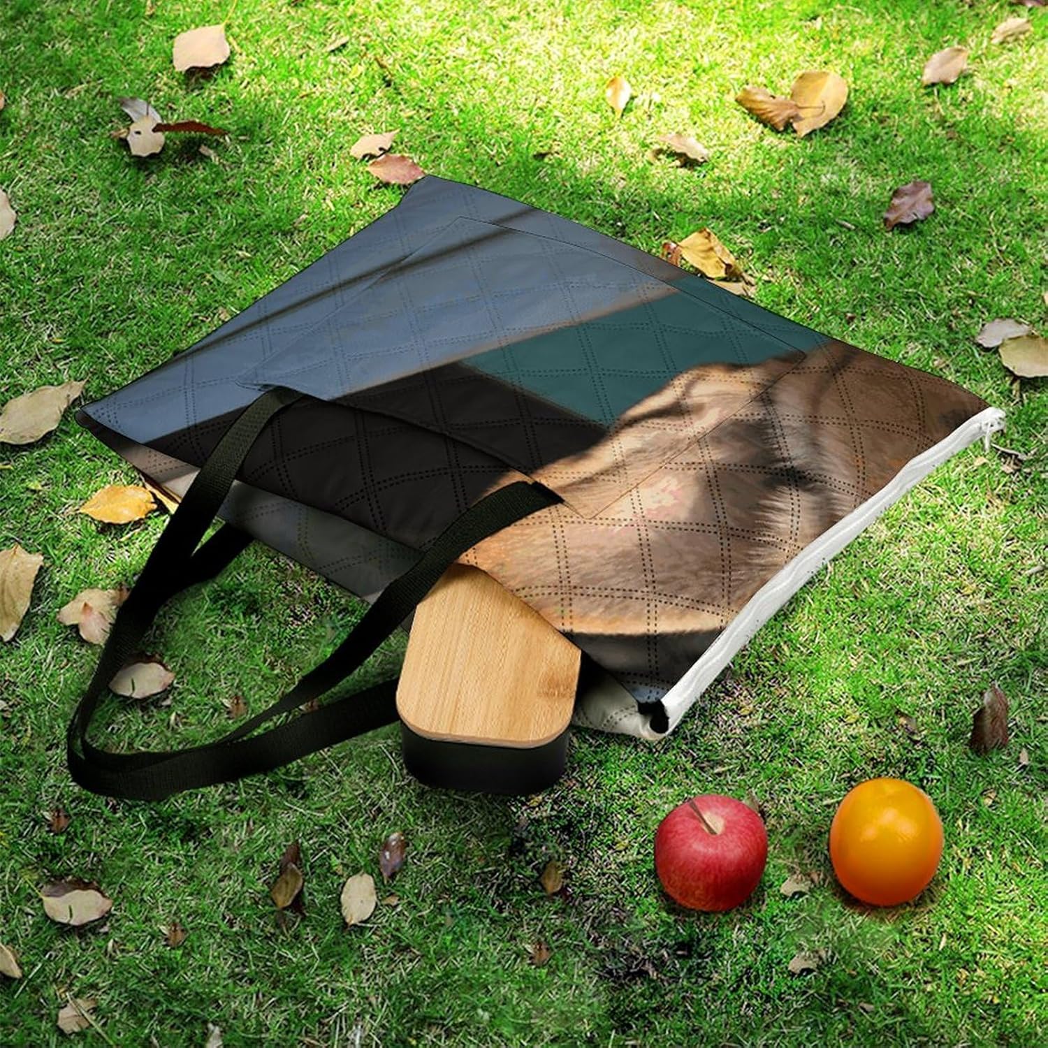 Puppy Dog Boston Terrier Picnic Blanket 150x150cm, Foldable 2-in-1 Picnic Mat and Tote Bag Portable Waterproof Beach Mat Sandproof Outdoor Blanket for Park, Hiking, Beach, Camping, Travel