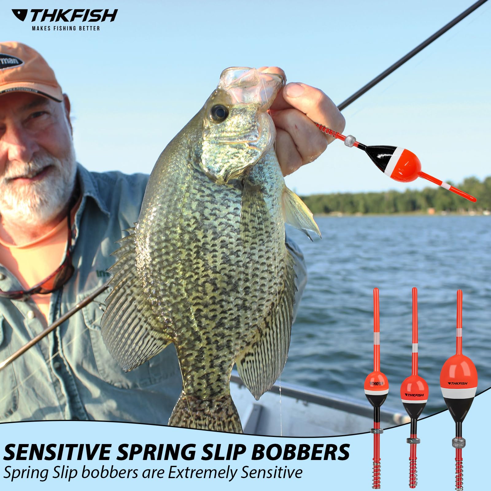 THKFISH Fishing Floats and Bobbers Balsa Wood Floats Spring Bobbers with Oval Slip Bobbers for Crappie Panfish Walleyes Fixed Bobber 1