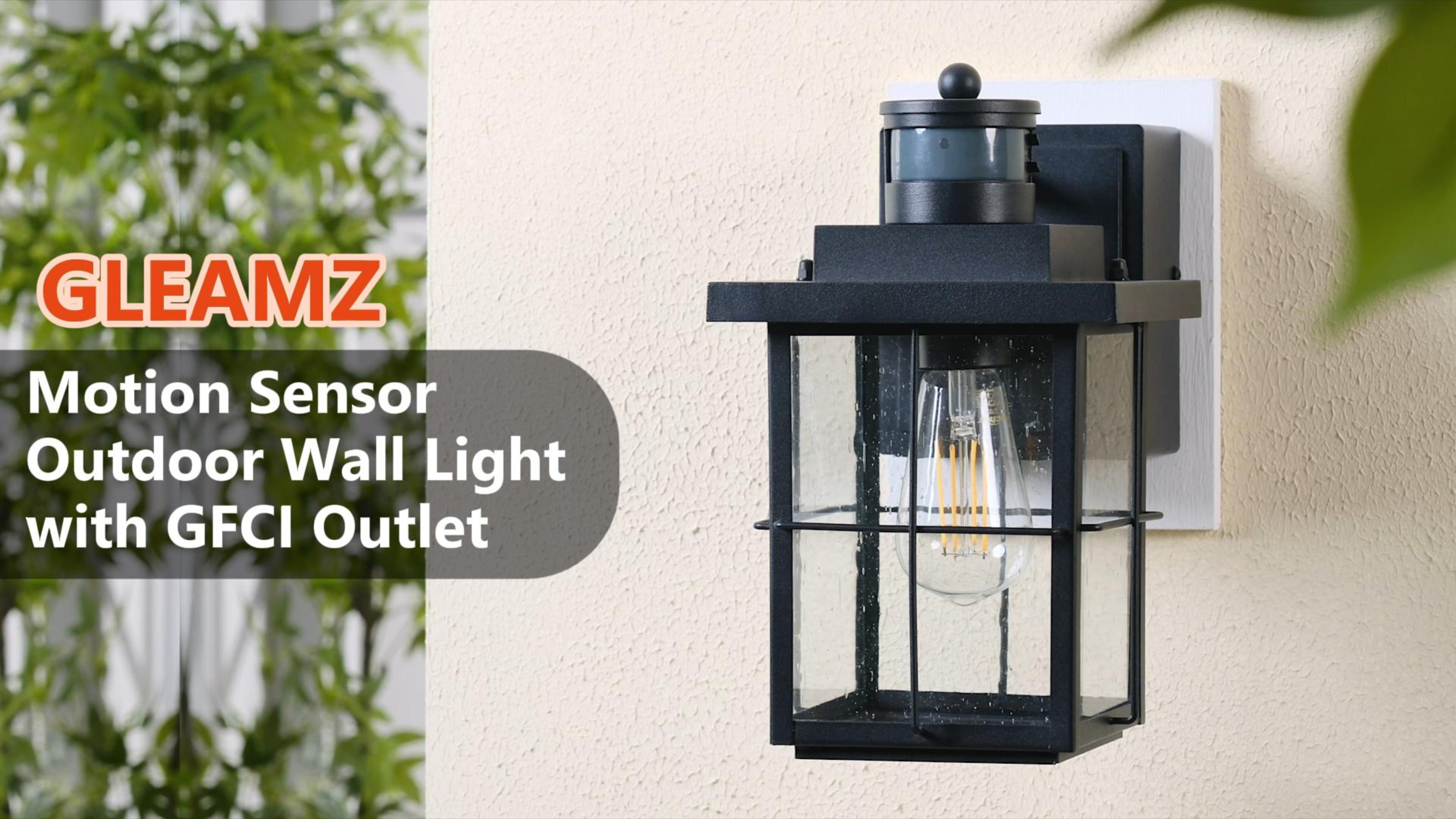 Image of Gleamz Motion Sensor Front Porch Light with Outlet, Oil Rubbed Bronze Outdoor Light with GFCI Outlet, Exterior Sconce Light with Adjust Sensitivity, Garage Lights Wall Lantern for Coach, Balcony, Home