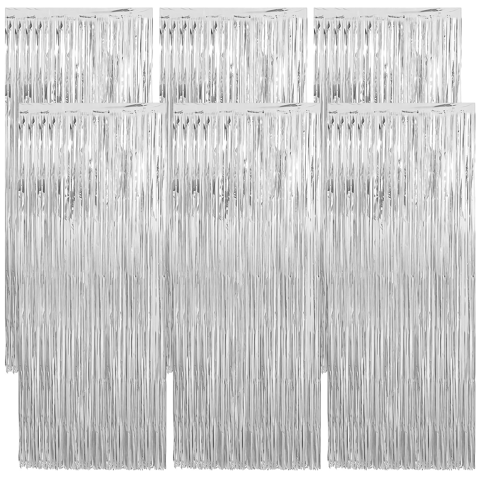 6 Pezzi Metalliche Tinsel Tende di Stagnola, 1x2m Stelle Filanti, Sfondo a Tendina, Orpelli e Festoni Lamina Frangia, Frange Luccicante, Decorazione Glitter per Feste Compleanno, Foto (Argento)