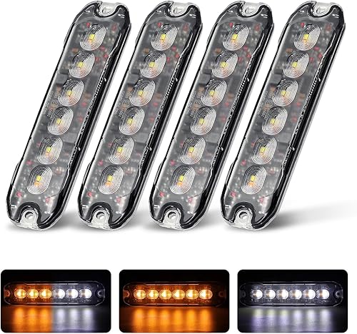 Agrieyes Luces estroboscópicas delgadas para montaje en parrilla, lente transparente, 4 luces LED intermitentes de emergencia impermeables, 14 modos
