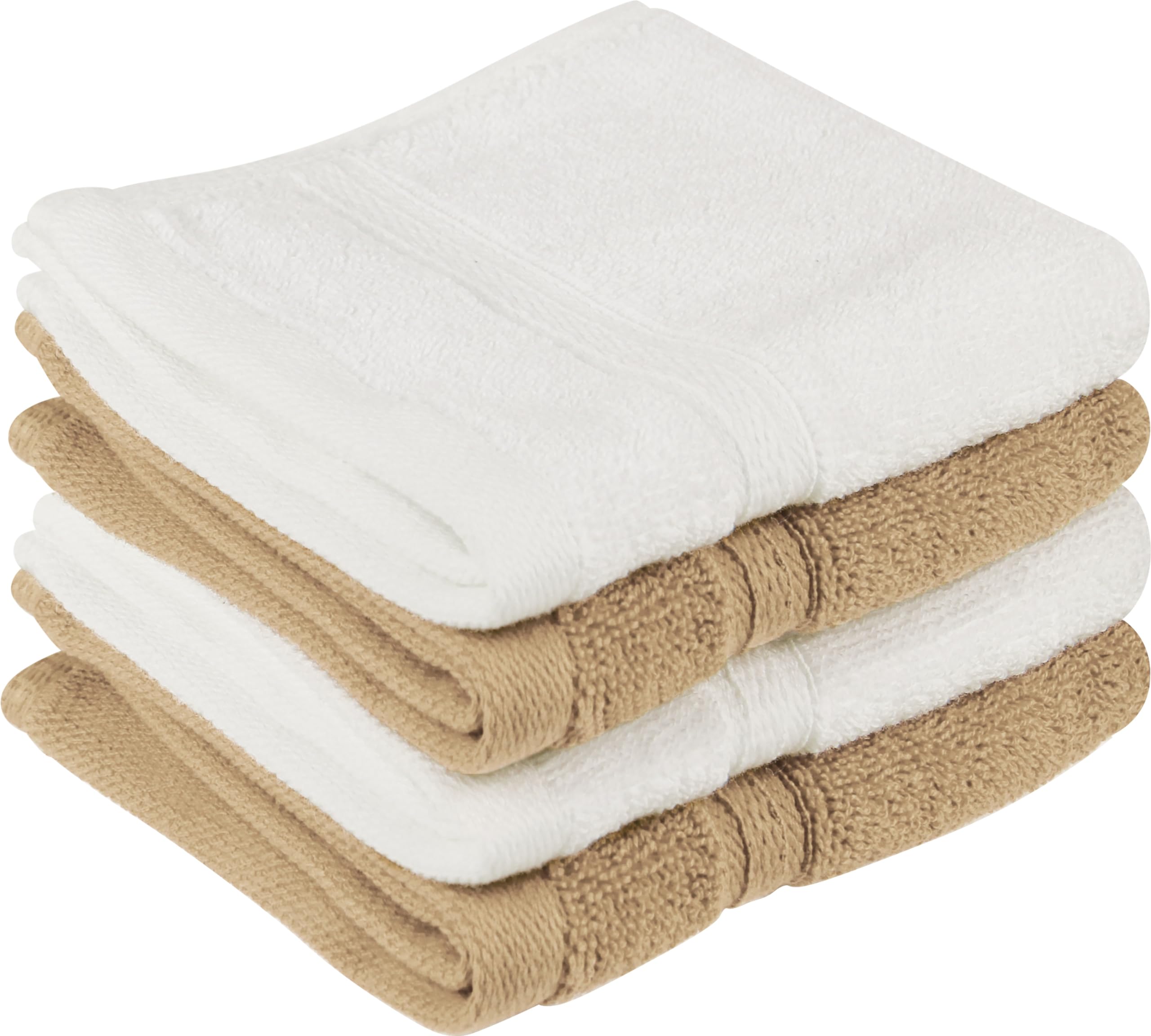 T & L Towel and Linen Mart 100% Cotton - Wash Cloth Set - Pack of 4,Luxurious, Absorbent Soft Perfect for Daily Use (12 x 12 White Beige 4 PK)