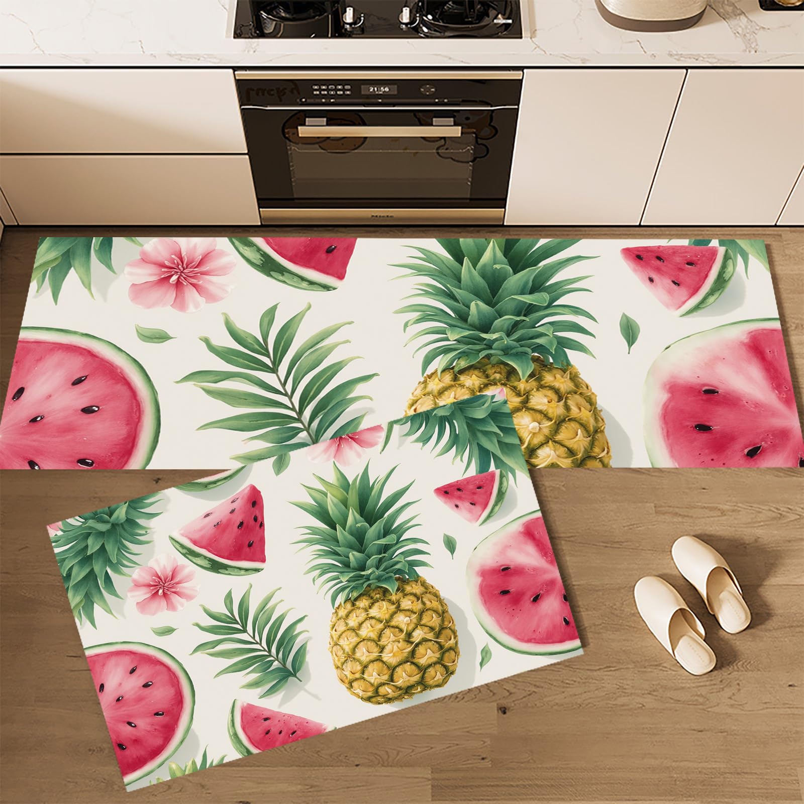 Tapis de cuisine antidérapant 2 pièces lavable fruits tropiques 43x150cm