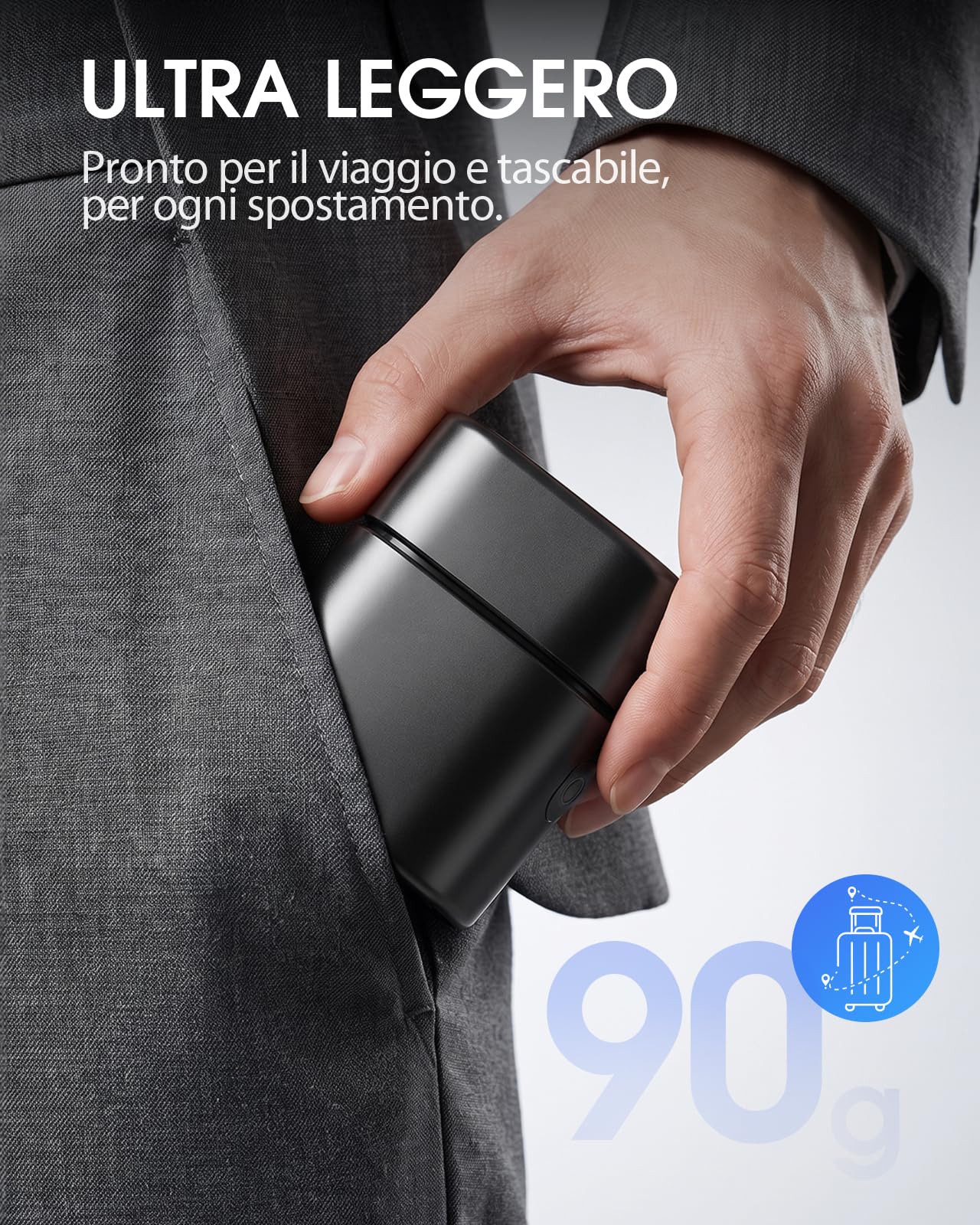 Haokoo Rasoio Elettrico Barba Uomo, Mini Shaver da Viaggio Compatto 90g | Ritocchi Rapidi e Rasatura Precisa Prima di Riunioni, Viaggi e Spostamenti. Removibile a 3 Lame, 90 Min Autonomia, IPX7