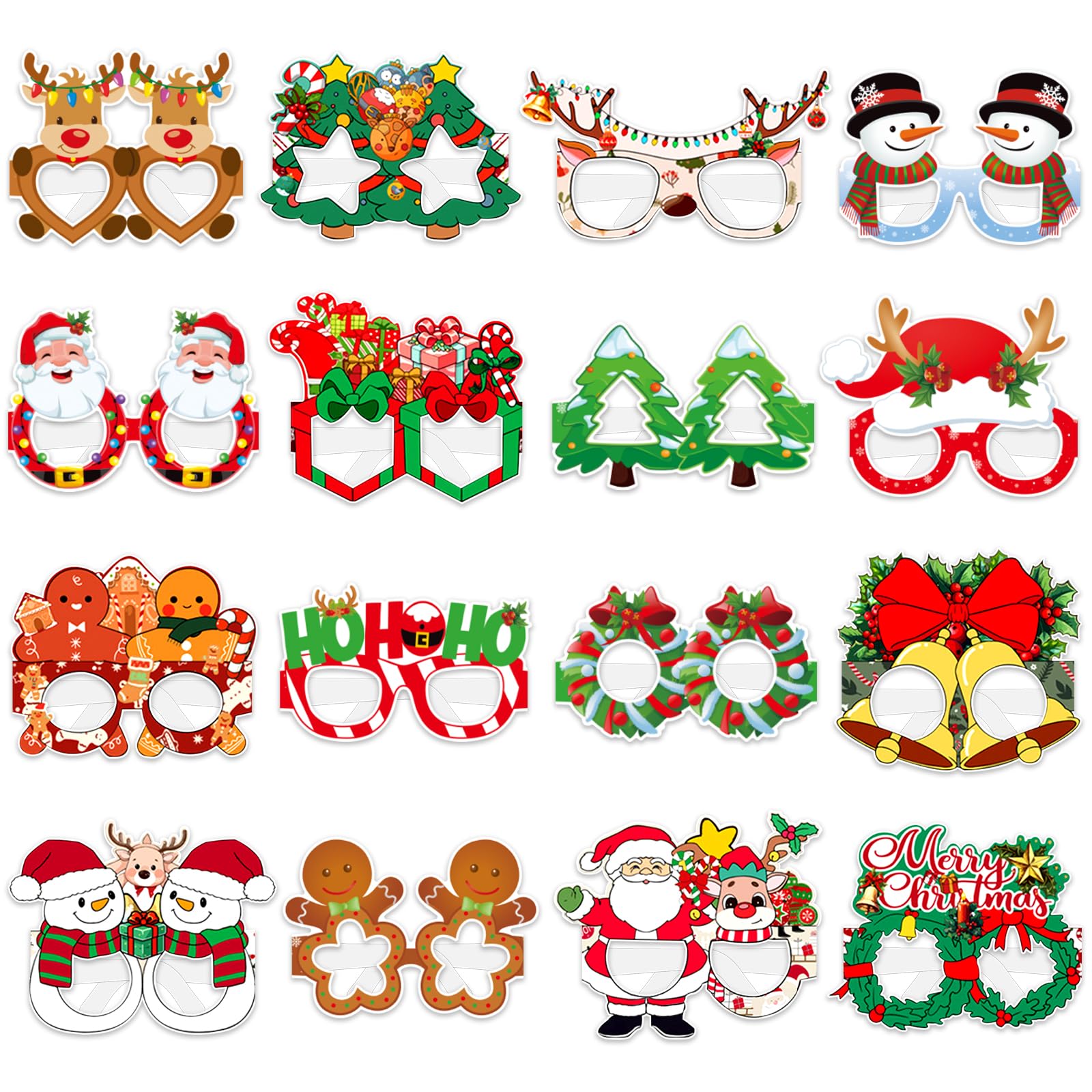 Runloon 16Pcs Christmas Party Glasses Frames, Xmas Party Glasses Christmas Decoration Accessory Christmas Costume Eyeglasses Photo Booth Props Christmas Glasses for Adults Xmas Party Supplies