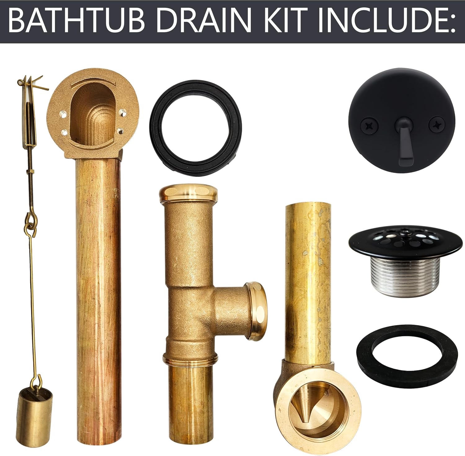 Westbrass A323-62 14" Bath Waste & Overflow Assembly with Trip Lever and Beehive Strainer Grid Drain, Matte Black