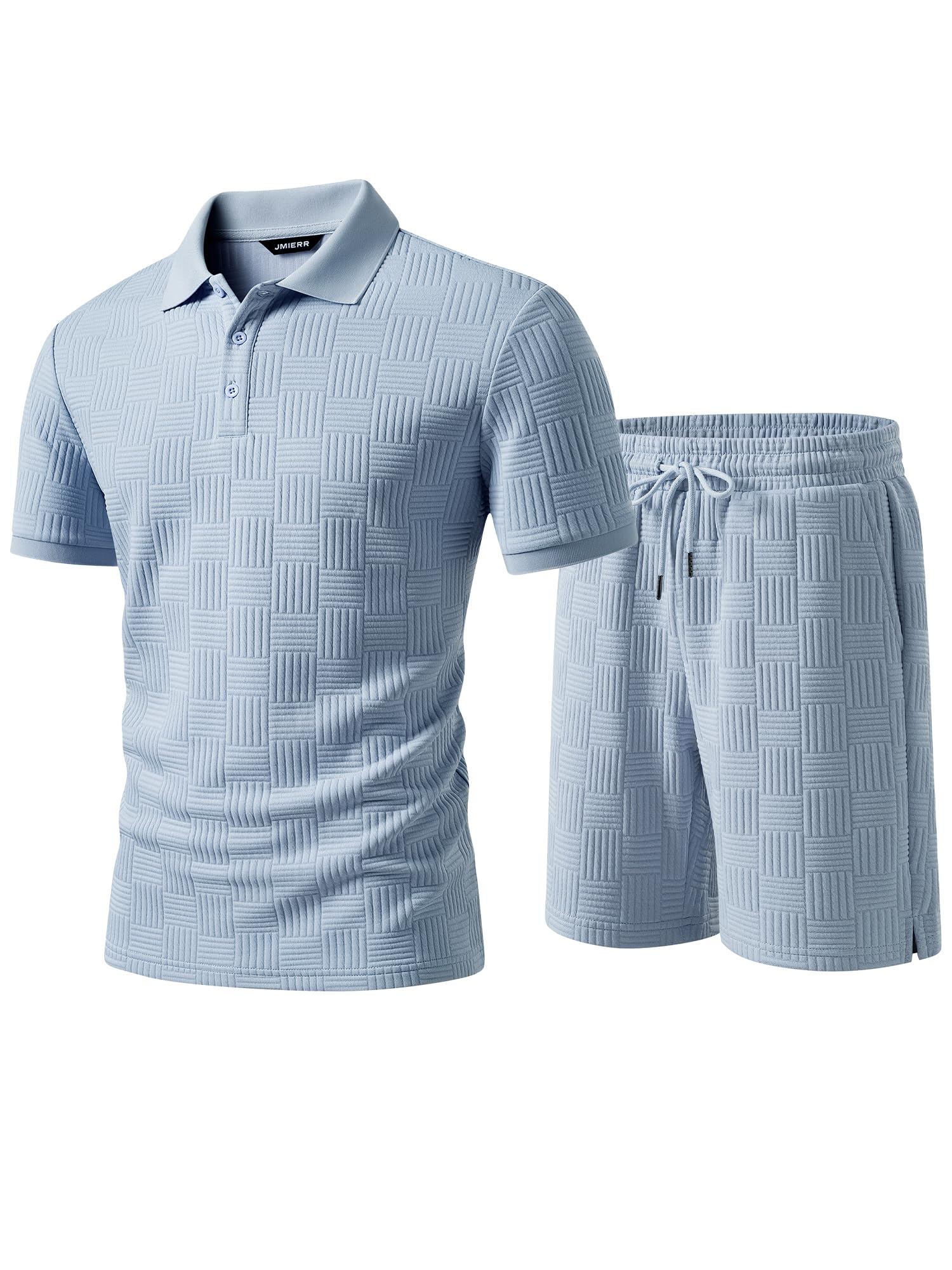JMIERR Jogginganzug Herren Set 2-Teiliger Sommer Trainingsanzug Casual Textured Poloshirt Herren mit Baggy Shorts Freizeitanzug Männer Sportanzug Tracksuit Sets