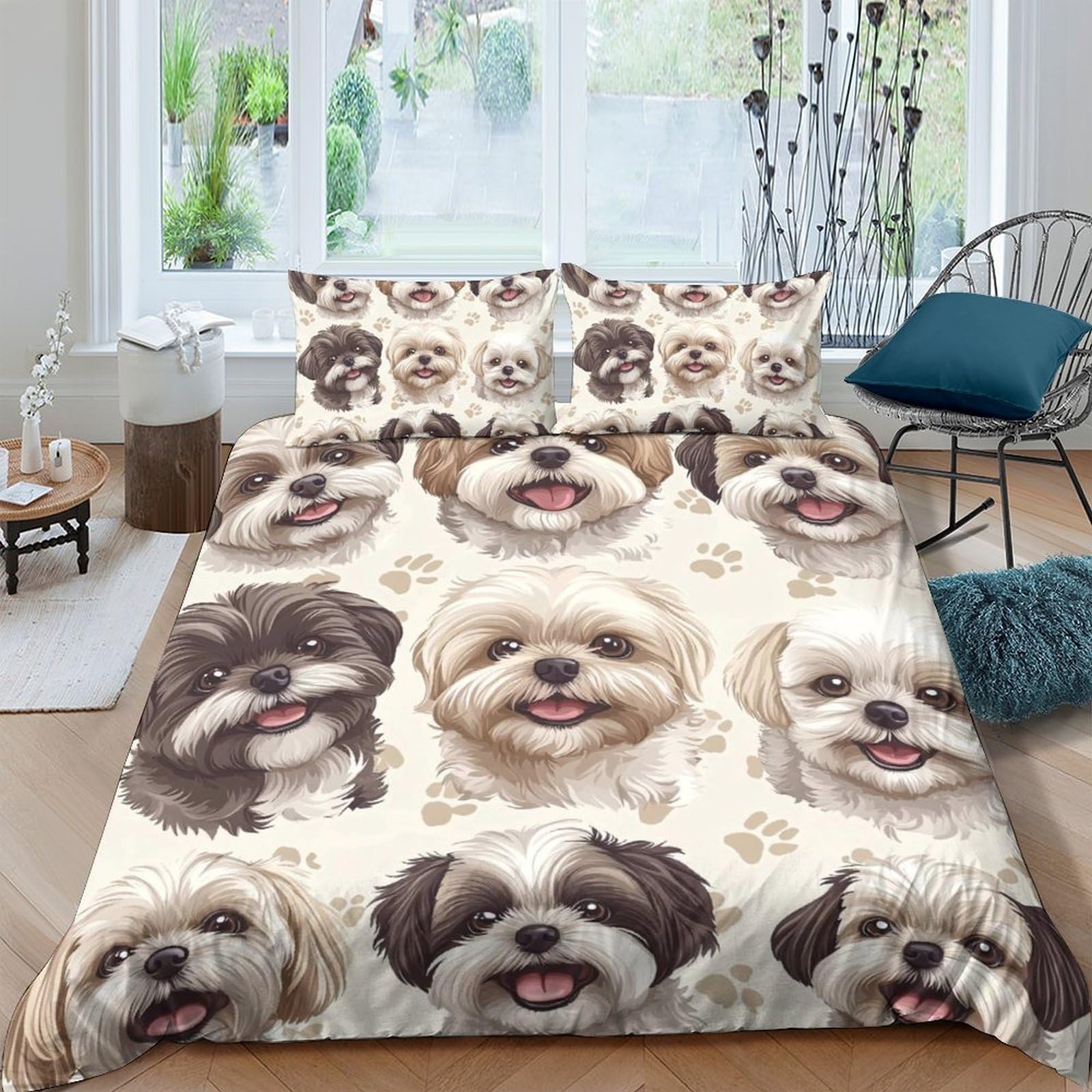 Ctjqhvkz Style-9 3D Printed Cute Shih Tzu Fitted Sheet Microfiber Soft Breathable Puppy Pattern Bed Cover For Bedroom Guest Room Decor Single（135X200cm）