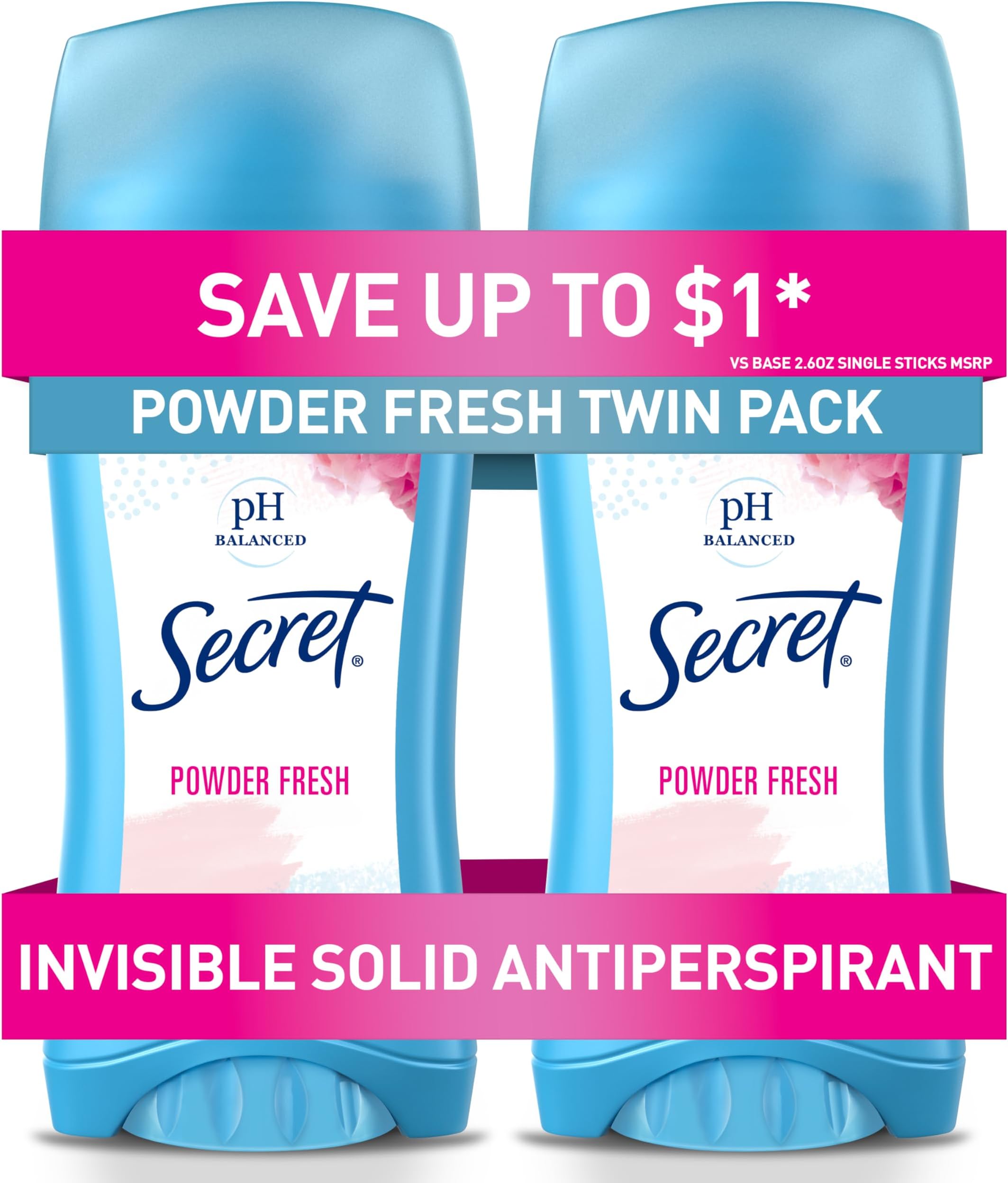 Secret Original Women's Invisible Solid Ph Balanced Anti-Perspirant & Deodorant, Powder Fresh Scent - 2.6 Oz Ea by Secret