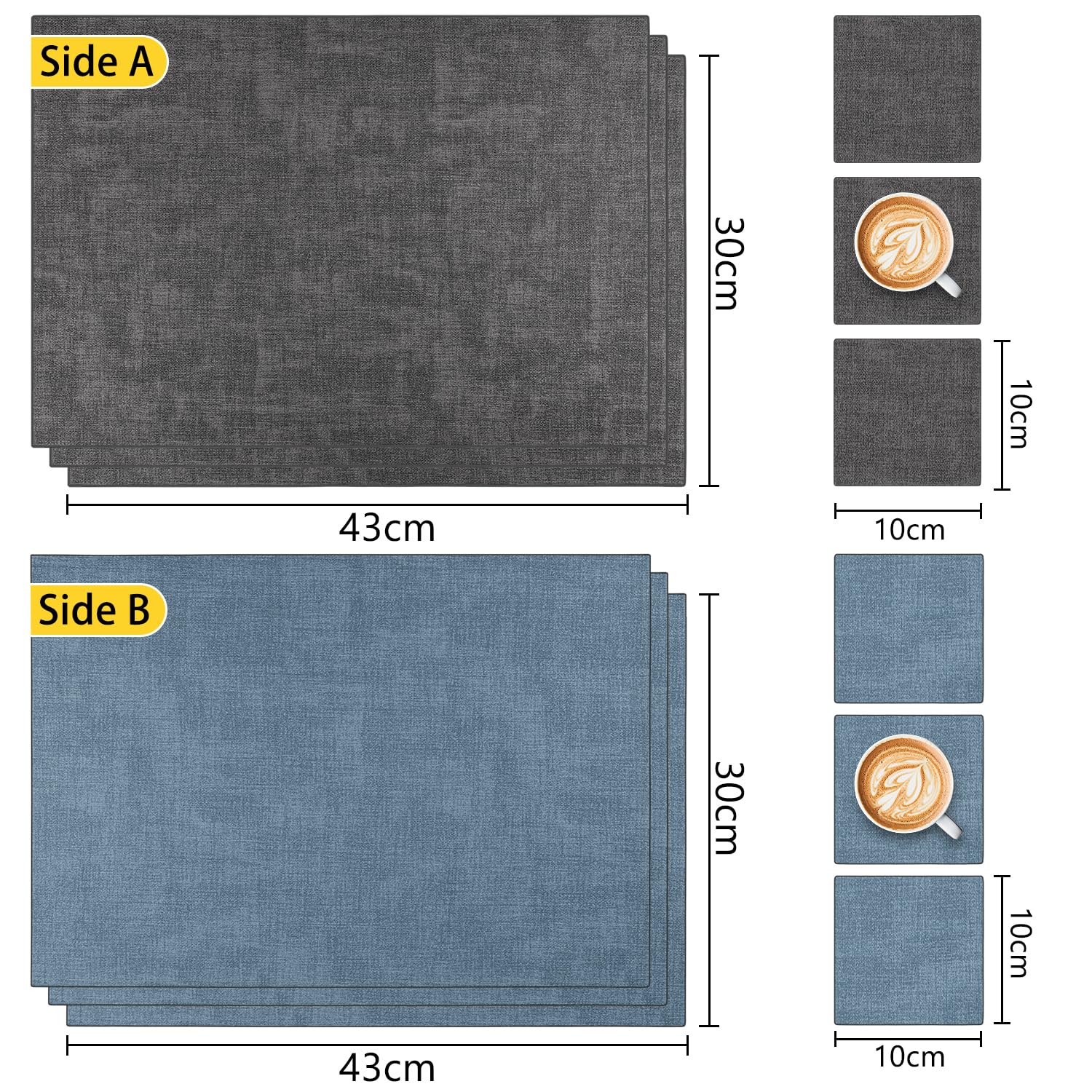 Set van 6 hittebestendige placemats van kunstleer met onderzetters - antislip, wasbare tafelmatten voor dineren en buiten (rood