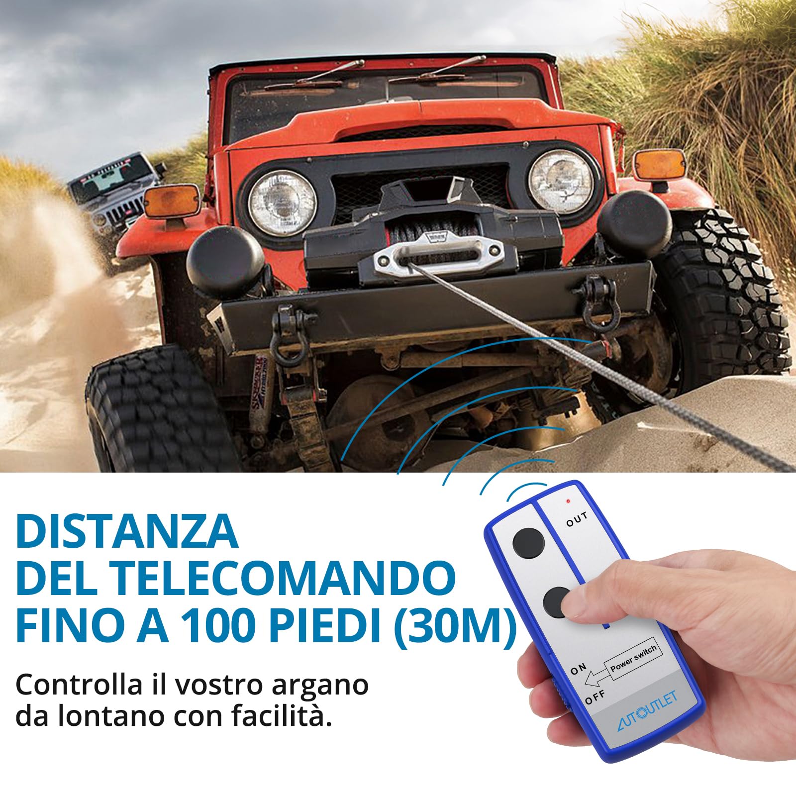AUTOUTLET 2pz Kit Telecomando Verricello 12V 100 piedi Wireless di Ripristino Controller Interruttore Auto ATV Camion 17.000 libbre Batteria incluse